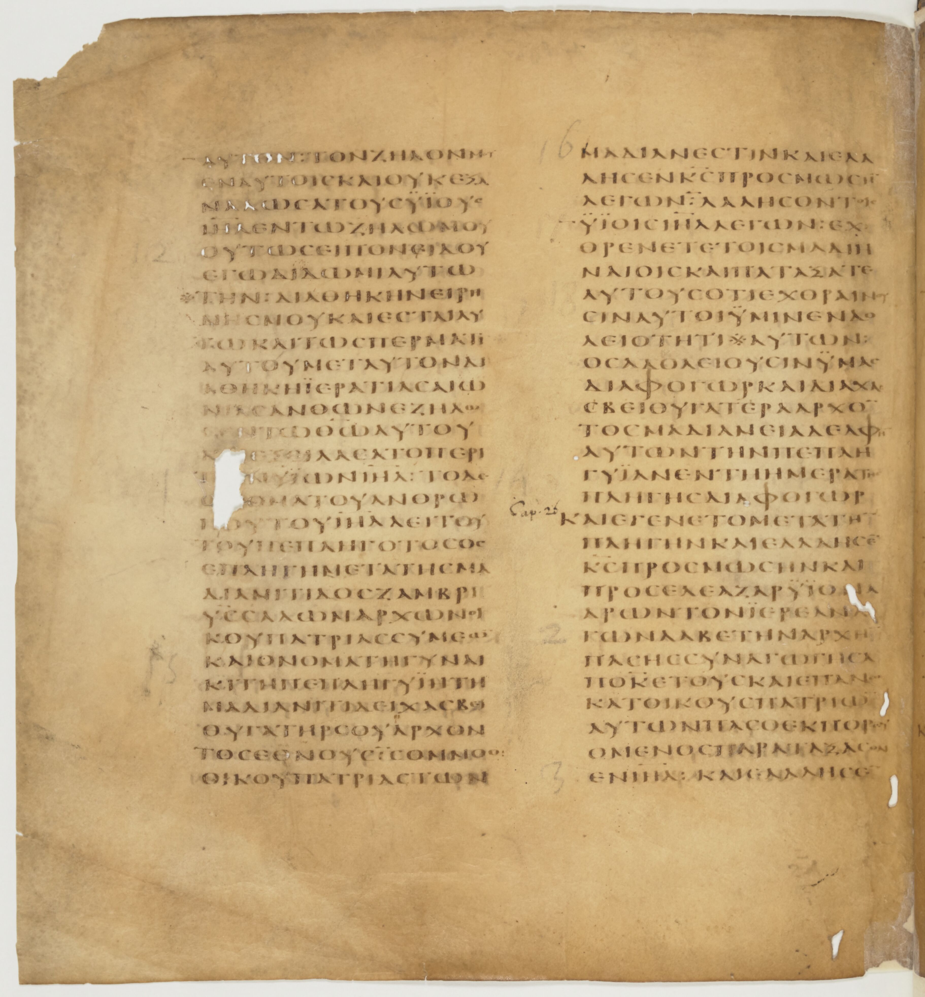Codex Colberto-Sarravianus showing Numbers 26:21 from Late 4th Century – Early 5th Century AD found in Egypt, currently housed at University Library, Leiden; Bibliothèque nationale de France, Paris; National Library of Russia, Saint Petersburg