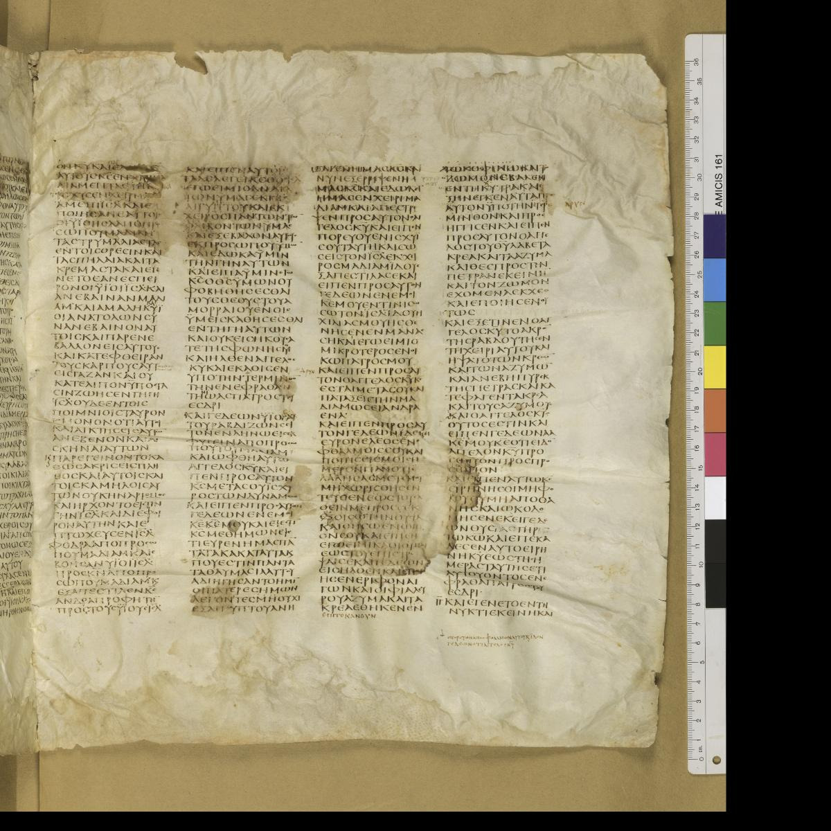 Codex Sinaiticus showing Judges 6:21 from 4th Century AD found in St. Catherine's Monastery, Sinai, Egypt, currently housed at British Library, London; Leipzig University Library; National Library of Russia; St. Catherine's Monastery