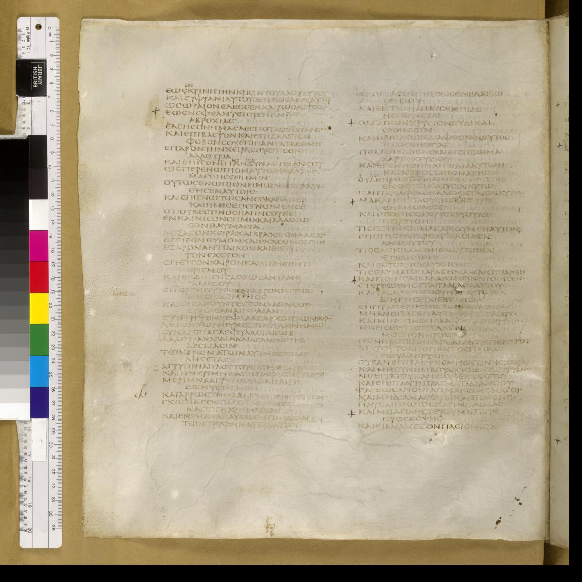 Codex Sinaiticus (Scan 2) showing Sirach 29:21 from 4th Century AD found in St. Catherine's Monastery, Sinai, Egypt, currently housed at British Library, London; Leipzig University Library; National Library of Russia; St. Catherine's Monastery