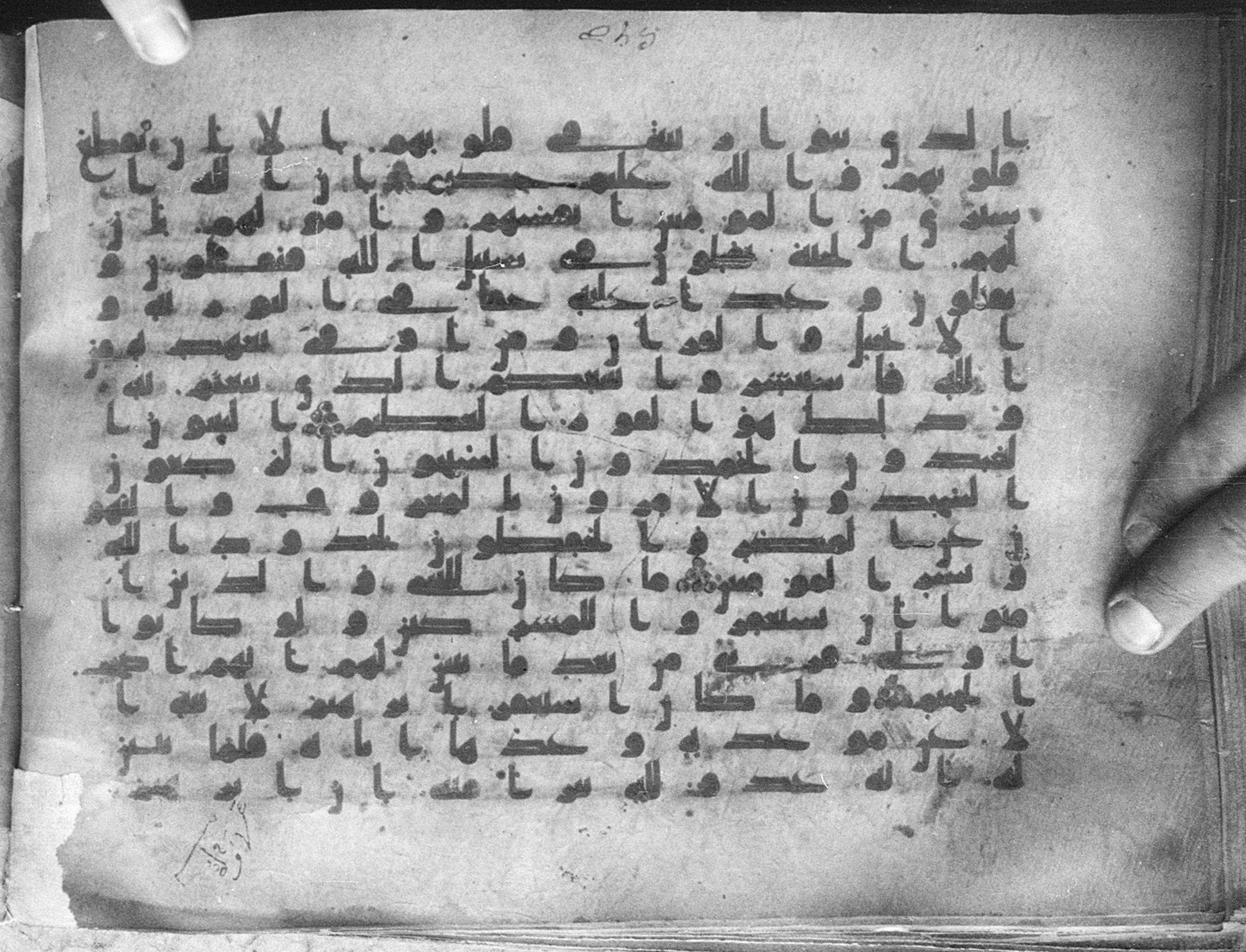 Meknes, Private library of Sherif ʿAbdarraḥmān b. Zīdān, no call number (Scan 1), in kūfī (type C.I) script, showing Surah 9:113 from 8th Century AD found in Meknes, Morocco, currently housed at Private library of Sherif ʿAbdarraḥmān b. Zīdān, Meknes (with fragments in Rabat, Kuwait, and private collections)