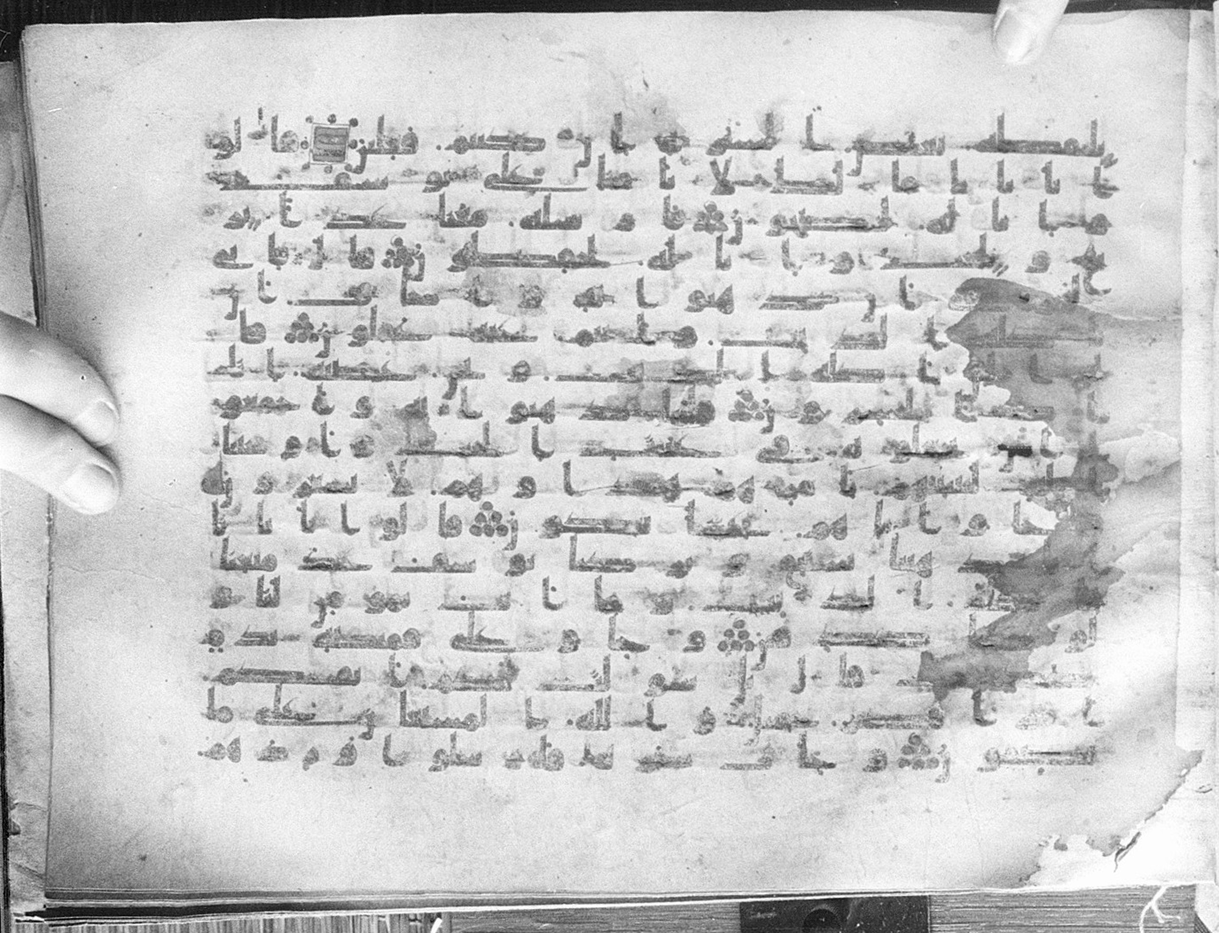 Meknes, Private library of Sherif ʿAbdarraḥmān b. Zīdān, no call number, in kūfī (type C.I) script, showing Surah 12:13 from 8th Century AD found in Meknes, Morocco, currently housed at Private library of Sherif ʿAbdarraḥmān b. Zīdān, Meknes (with fragments in Rabat, Kuwait, and private collections)
