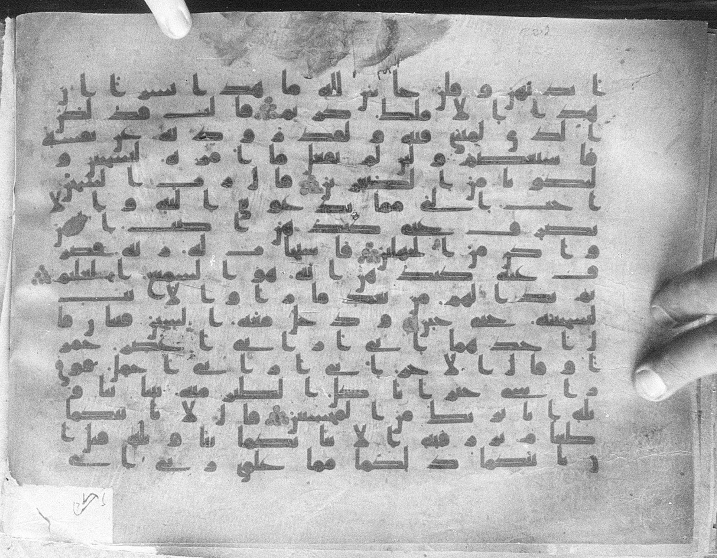 Meknes, Private library of Sherif ʿAbdarraḥmān b. Zīdān, no call number (Scan 1), in kūfī (type C.I) script, showing Surah 12:32 from 8th Century AD found in Meknes, Morocco, currently housed at Private library of Sherif ʿAbdarraḥmān b. Zīdān, Meknes (with fragments in Rabat, Kuwait, and private collections)