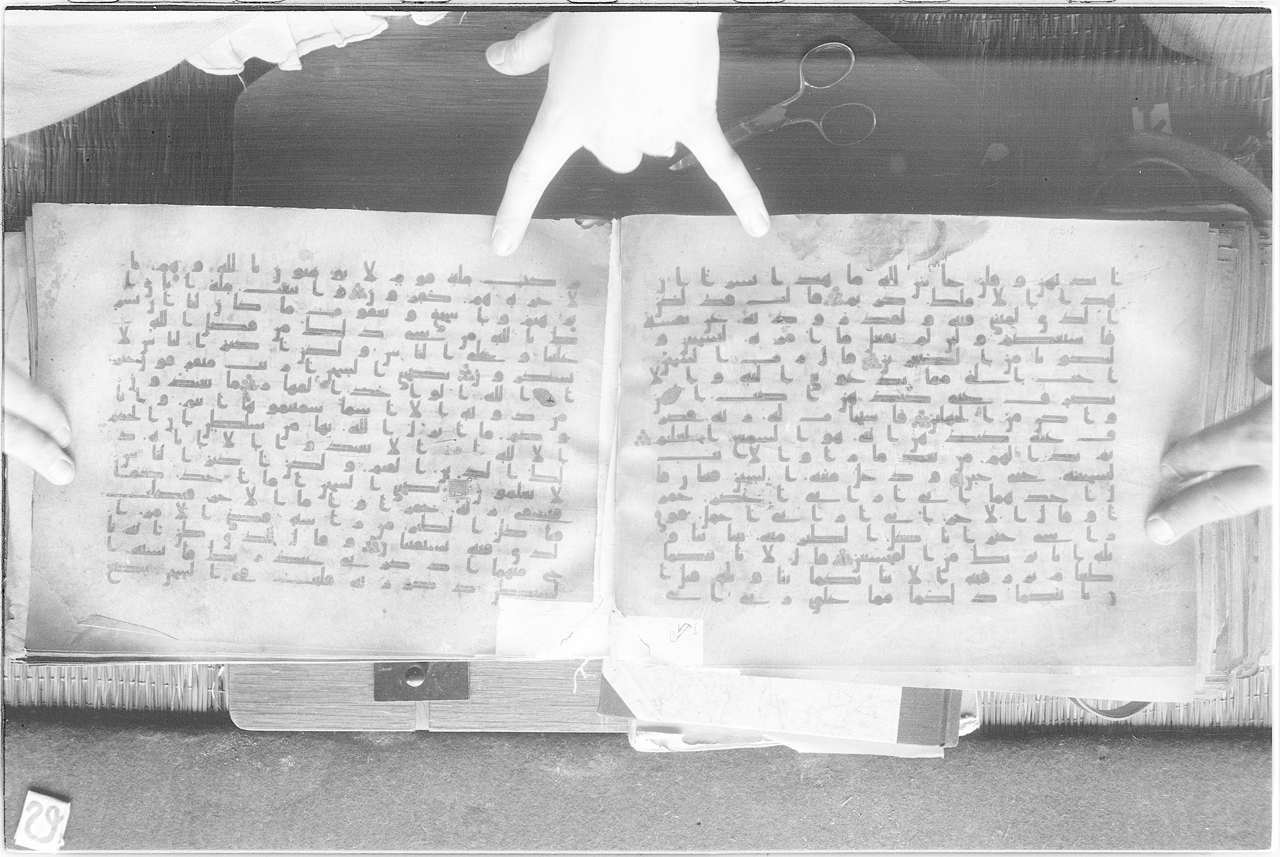 Meknes, Private library of Sherif ʿAbdarraḥmān b. Zīdān, no call number (Scan 2), in kūfī (type C.I) script, showing Surah 12:32 from 8th Century AD found in Meknes, Morocco, currently housed at Private library of Sherif ʿAbdarraḥmān b. Zīdān, Meknes (with fragments in Rabat, Kuwait, and private collections)