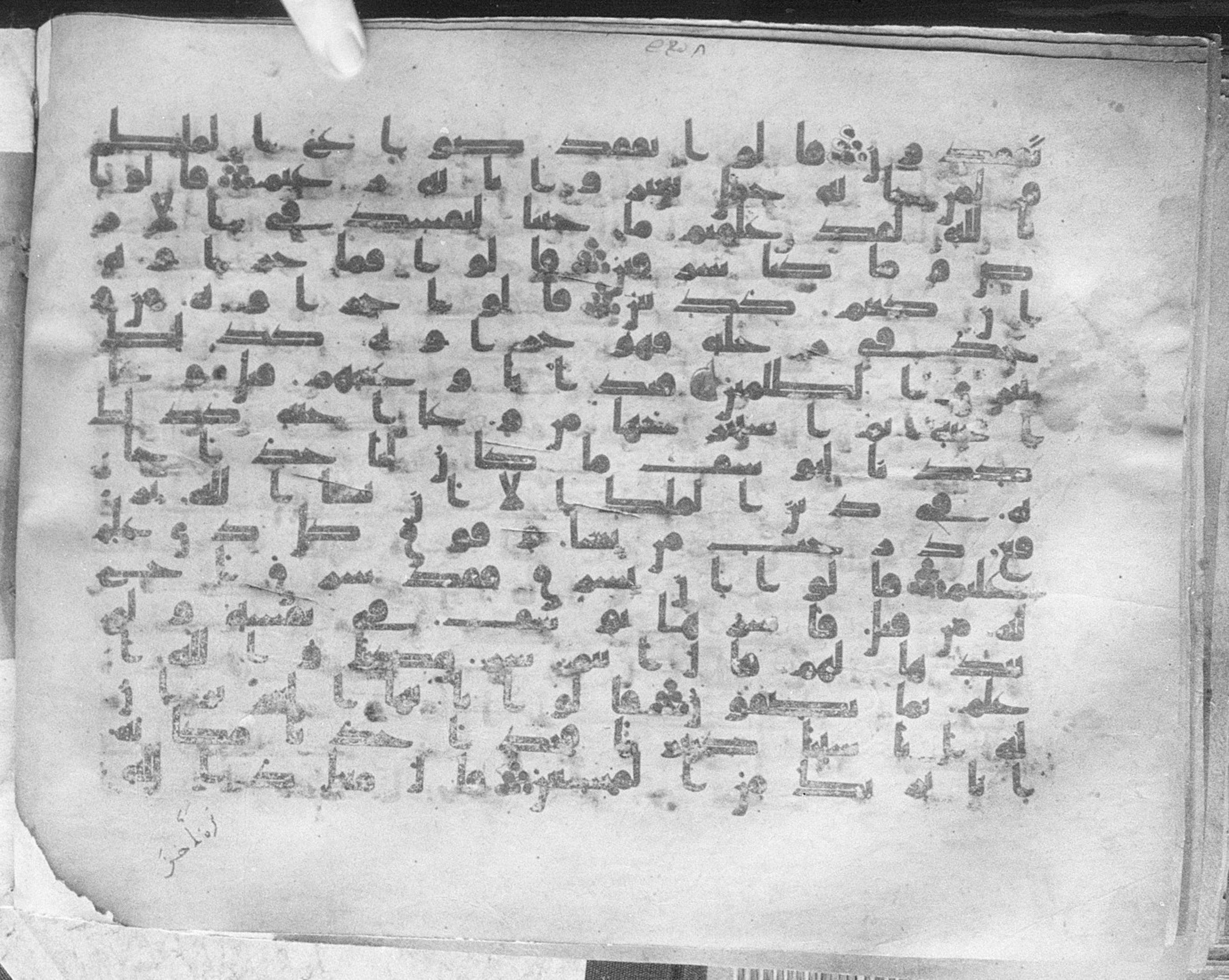 Meknes, Private library of Sherif ʿAbdarraḥmān b. Zīdān, no call number (Scan 2), in kūfī (type C.I) script, showing Surah 12:71 from 8th Century AD found in Meknes, Morocco, currently housed at Private library of Sherif ʿAbdarraḥmān b. Zīdān, Meknes (with fragments in Rabat, Kuwait, and private collections)