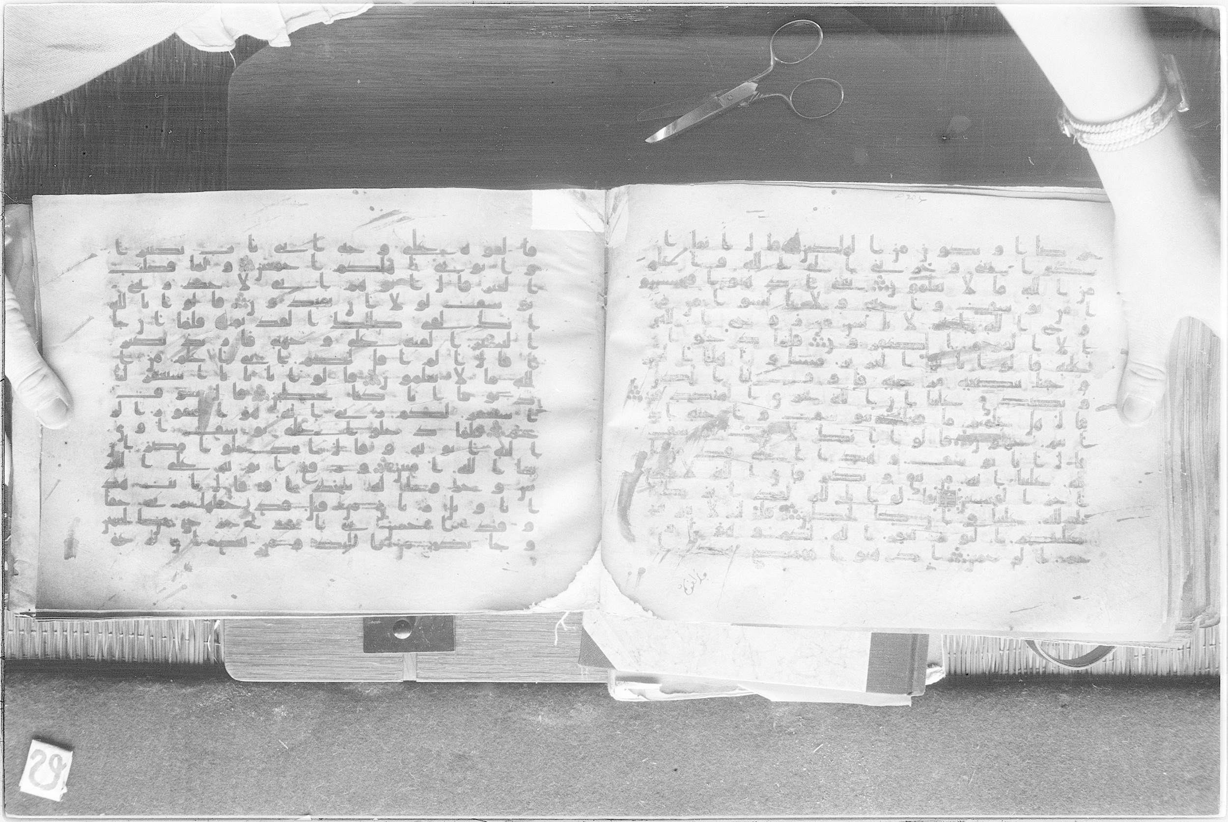 Meknes, Private library of Sherif ʿAbdarraḥmān b. Zīdān, no call number (Scan 2), in kūfī (type C.I) script, showing Surah 12:91 from 8th Century AD found in Meknes, Morocco, currently housed at Private library of Sherif ʿAbdarraḥmān b. Zīdān, Meknes (with fragments in Rabat, Kuwait, and private collections)