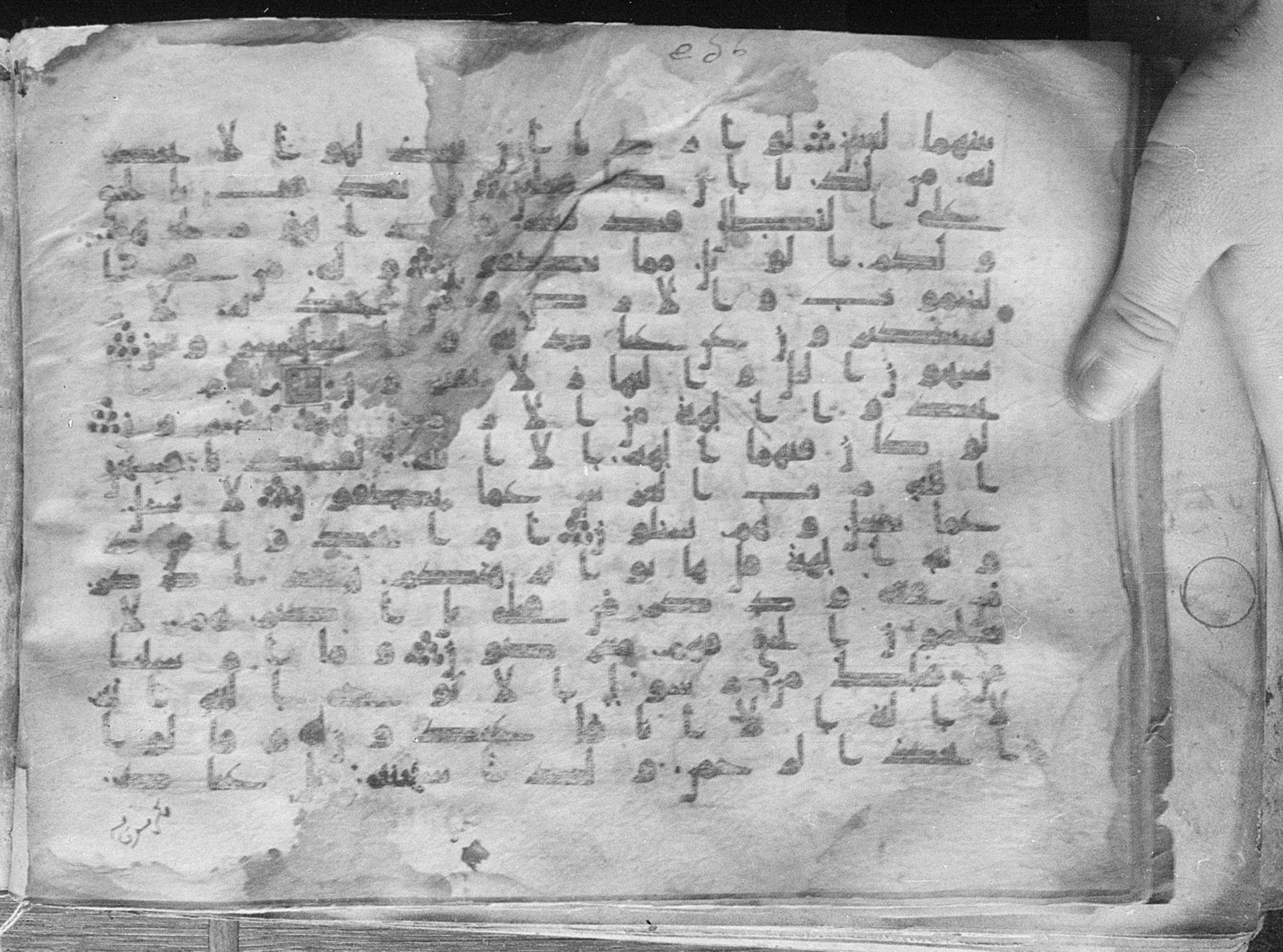 Meknes, Private library of Sherif ʿAbdarraḥmān b. Zīdān, no call number (Scan 2), in kūfī (type C.I) script, showing Surah 21:16 from 8th Century AD found in Meknes, Morocco, currently housed at Private library of Sherif ʿAbdarraḥmān b. Zīdān, Meknes (with fragments in Rabat, Kuwait, and private collections)
