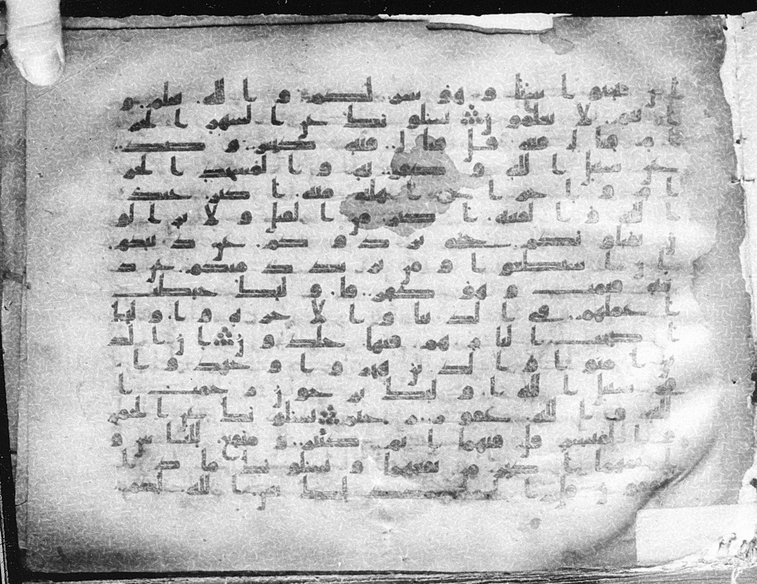 Meknes, Private library of Sherif ʿAbdarraḥmān b. Zīdān, no call number (Scan 1), in kūfī (type C.I) script, showing Surah 2:217 from 8th Century AD found in Meknes, Morocco, currently housed at Private library of Sherif ʿAbdarraḥmān b. Zīdān, Meknes (with fragments in Rabat, Kuwait, and private collections)