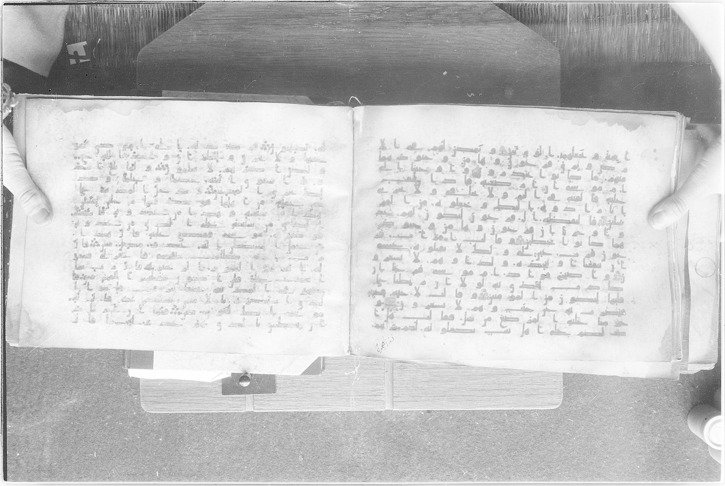 Meknes, Private library of Sherif ʿAbdarraḥmān b. Zīdān, no call number (Scan 2), in kūfī (type C.I) script, showing Surah 28:7 from 8th Century AD found in Meknes, Morocco, currently housed at Private library of Sherif ʿAbdarraḥmān b. Zīdān, Meknes (with fragments in Rabat, Kuwait, and private collections)