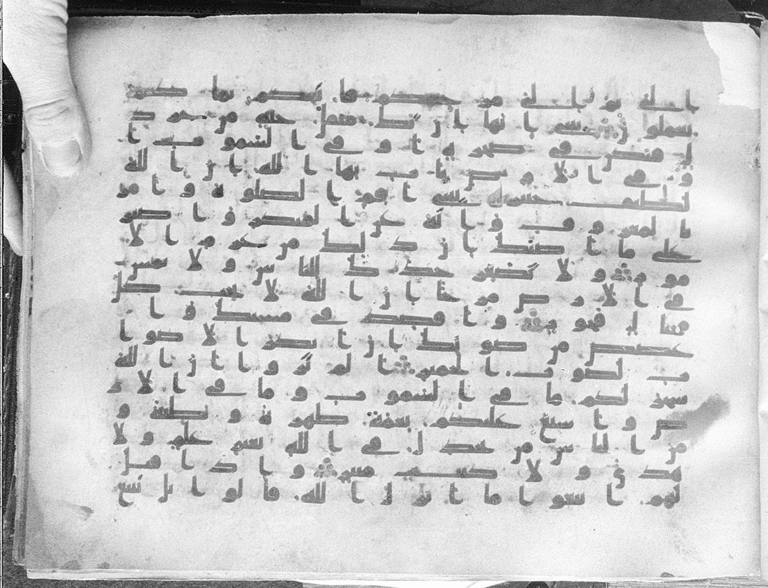 Meknes, Private library of Sherif ʿAbdarraḥmān b. Zīdān, no call number (Scan 1), in kūfī (type C.I) script, showing Surah 31:21 from 8th Century AD found in Meknes, Morocco, currently housed at Private library of Sherif ʿAbdarraḥmān b. Zīdān, Meknes (with fragments in Rabat, Kuwait, and private collections)