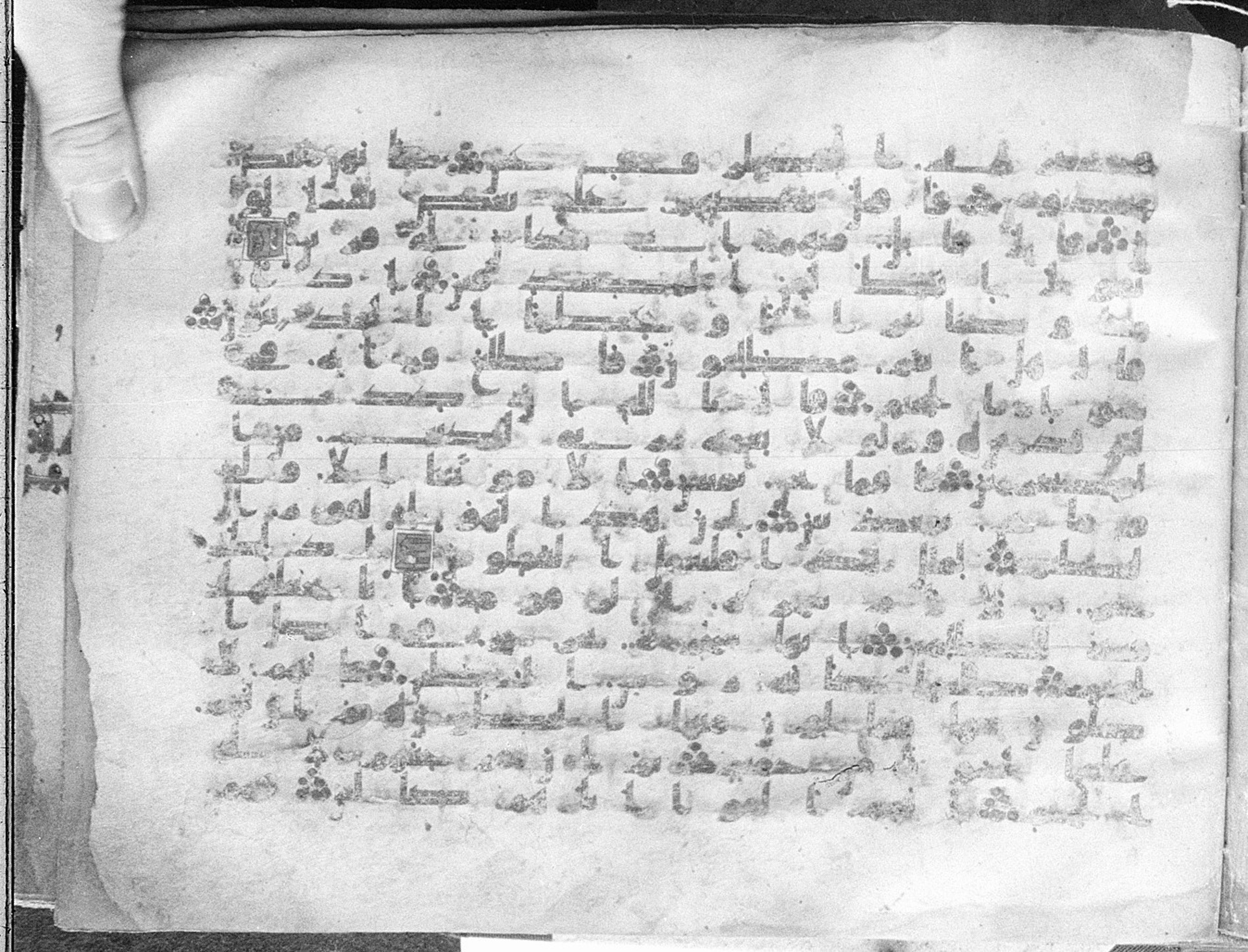 Meknes, Private library of Sherif ʿAbdarraḥmān b. Zīdān, no call number, in kūfī (type C.I) script, showing Surah 37:49 from 8th Century AD found in Meknes, Morocco, currently housed at Private library of Sherif ʿAbdarraḥmān b. Zīdān, Meknes (with fragments in Rabat, Kuwait, and private collections)