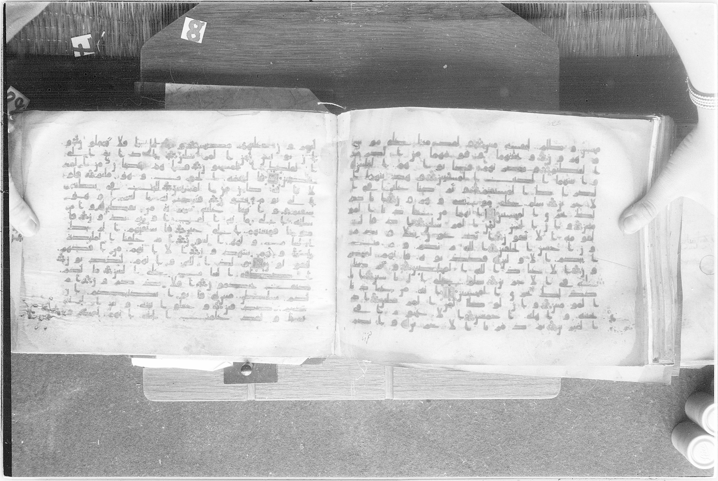Meknes, Private library of Sherif ʿAbdarraḥmān b. Zīdān, no call number (Scan 3), in kūfī (type C.I) script, showing Surah 37:113 from 8th Century AD found in Meknes, Morocco, currently housed at Private library of Sherif ʿAbdarraḥmān b. Zīdān, Meknes (with fragments in Rabat, Kuwait, and private collections)