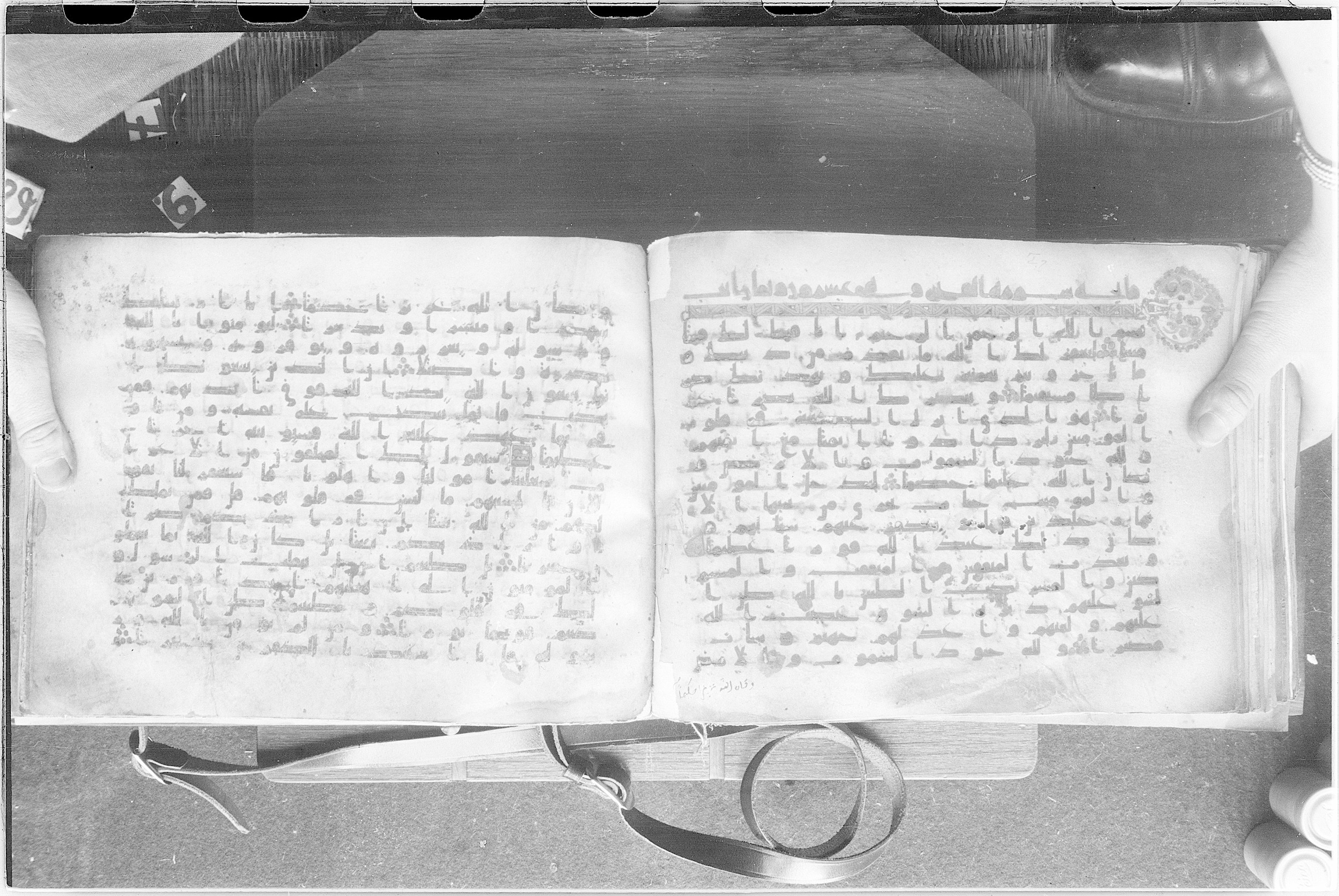 Meknes, Private library of Sherif ʿAbdarraḥmān b. Zīdān, no call number (Scan 2), in kūfī (type C.I) script, showing Surah 48:3 from 8th Century AD found in Meknes, Morocco, currently housed at Private library of Sherif ʿAbdarraḥmān b. Zīdān, Meknes (with fragments in Rabat, Kuwait, and private collections)