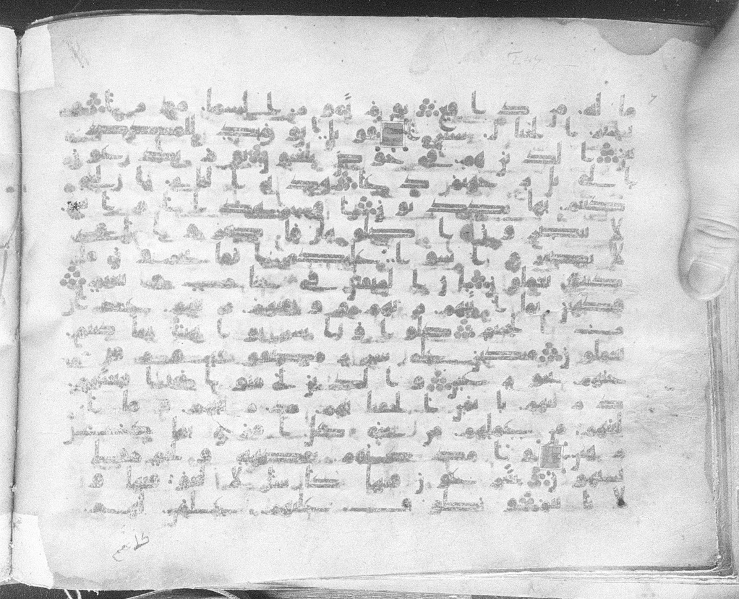 Meknes, Private library of Sherif ʿAbdarraḥmān b. Zīdān, no call number (Scan 1), in kūfī (type C.I) script, showing Surah 52:21 from 8th Century AD found in Meknes, Morocco, currently housed at Private library of Sherif ʿAbdarraḥmān b. Zīdān, Meknes (with fragments in Rabat, Kuwait, and private collections)