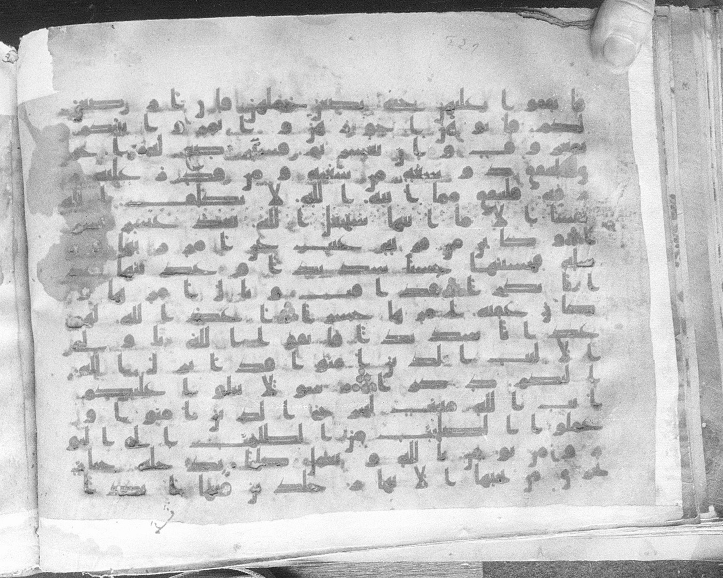 Meknes, Private library of Sherif ʿAbdarraḥmān b. Zīdān, no call number (Scan 1), in kūfī (type C.I) script, showing Surah 65:7 from 8th Century AD found in Meknes, Morocco, currently housed at Private library of Sherif ʿAbdarraḥmān b. Zīdān, Meknes (with fragments in Rabat, Kuwait, and private collections)