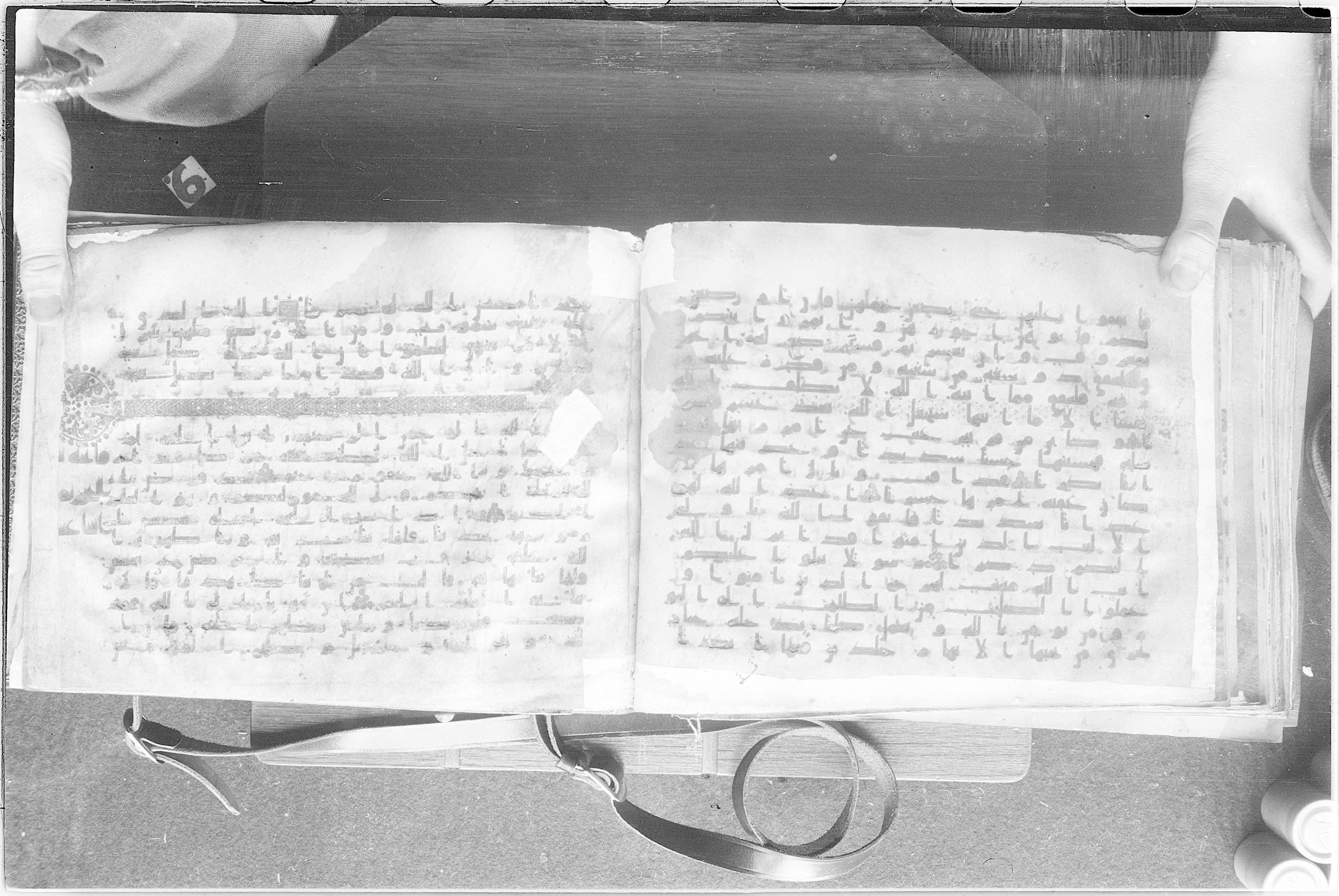 Meknes, Private library of Sherif ʿAbdarraḥmān b. Zīdān, no call number (Scan 2), in kūfī (type C.I) script, showing Surah 65:7 from 8th Century AD found in Meknes, Morocco, currently housed at Private library of Sherif ʿAbdarraḥmān b. Zīdān, Meknes (with fragments in Rabat, Kuwait, and private collections)
