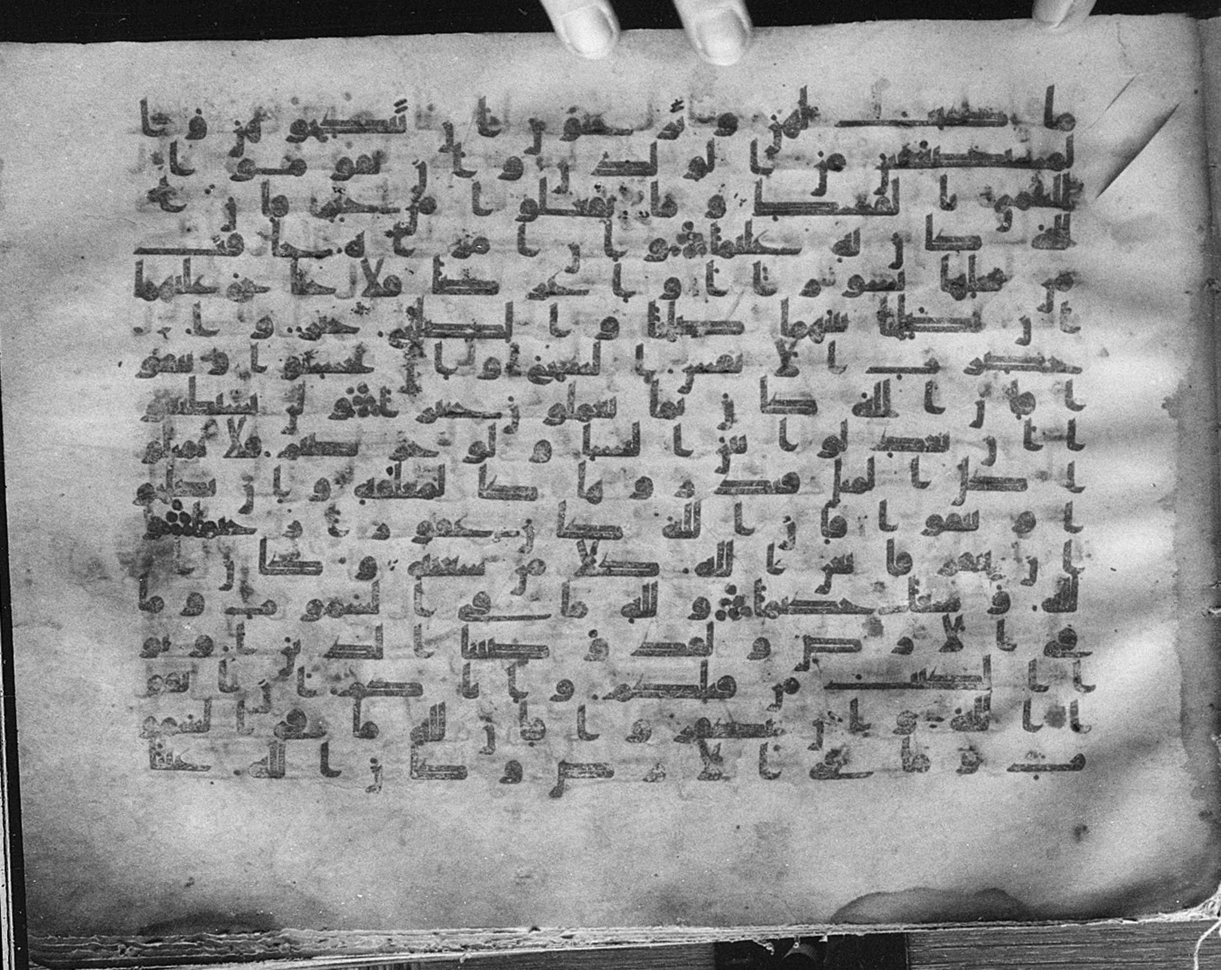 Meknes, Private library of Sherif ʿAbdarraḥmān b. Zīdān, no call number, in kūfī (type C.I) script, showing Surah 4:129 from 8th Century AD found in Meknes, Morocco, currently housed at Private library of Sherif ʿAbdarraḥmān b. Zīdān, Meknes (with fragments in Rabat, Kuwait, and private collections)