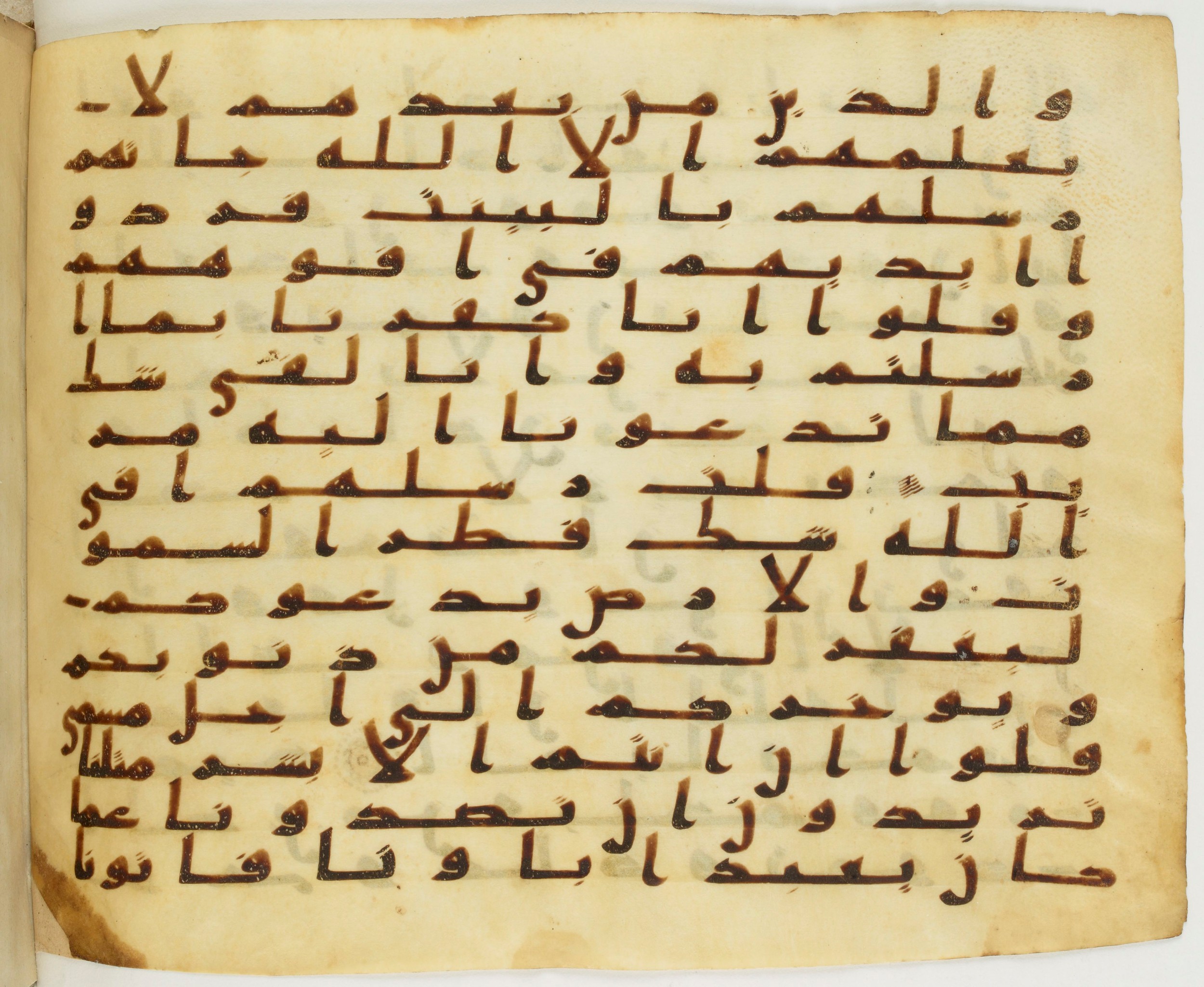 London, The British Library, Or. 2165 (Scan 2), in ḥiǧāzī II script, showing Surah 14:9 from Mid 7th to Mid 8th Century AD found in Fustat (Old Cairo), Egypt, currently housed at The British Library, London