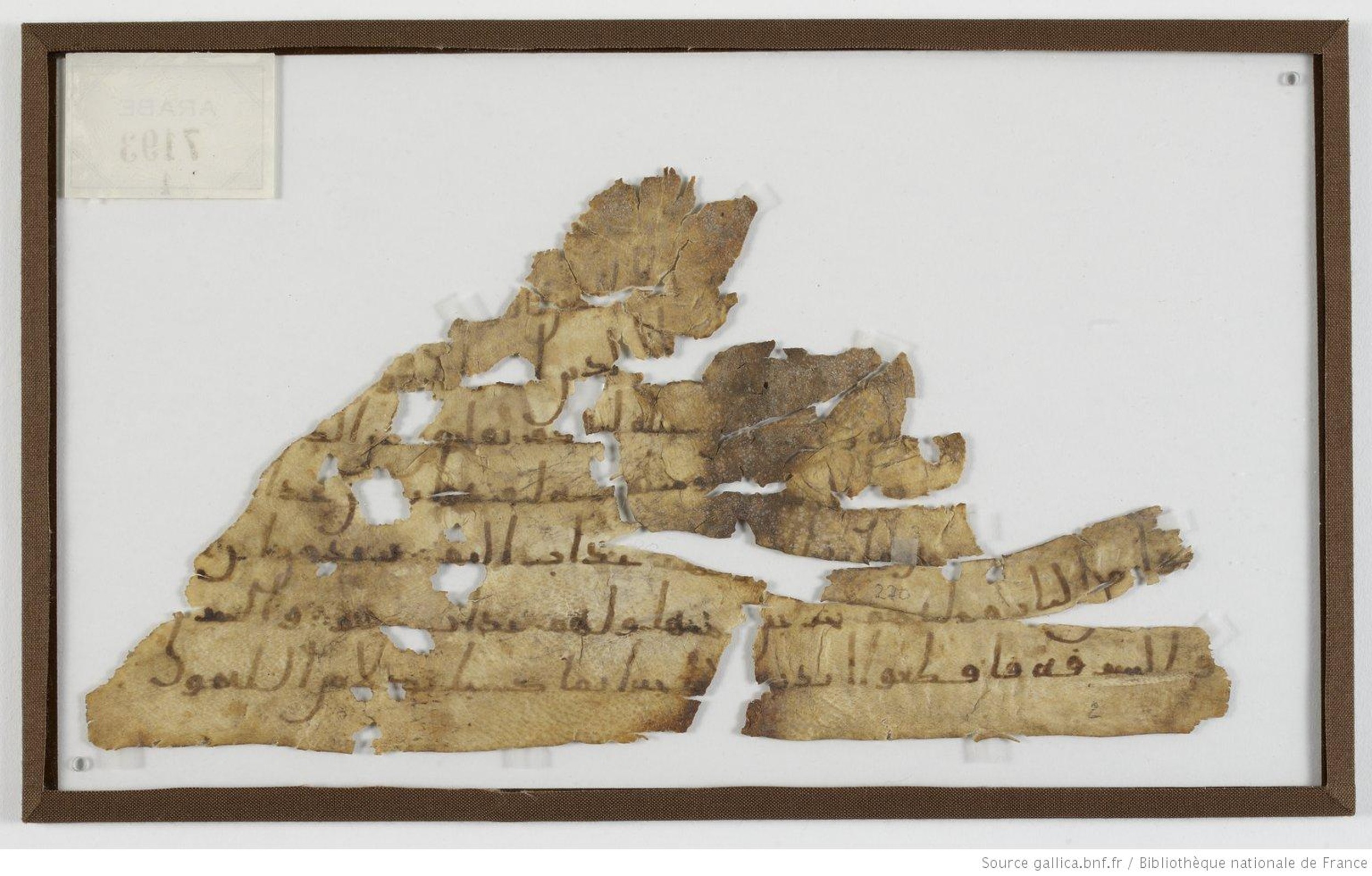 London, The British Library, Or. 2165 (Scan 1), in ḥiǧāzī II script, showing Surah 5:35 from Mid 7th to Mid 8th Century AD found in Fustat (Old Cairo), Egypt, currently housed at The British Library, London
