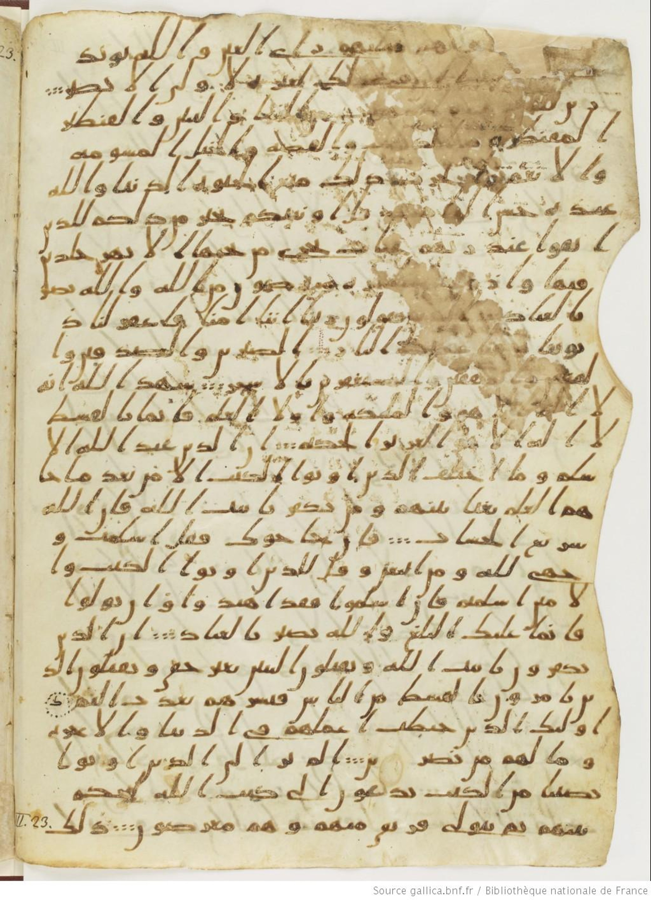 London, The British Library, Or. 2165 (Scan 2), in ḥiǧāzī II script, showing Surah 3:21 from Mid 7th to Mid 8th Century AD found in Fustat (Old Cairo), Egypt, currently housed at The British Library, London