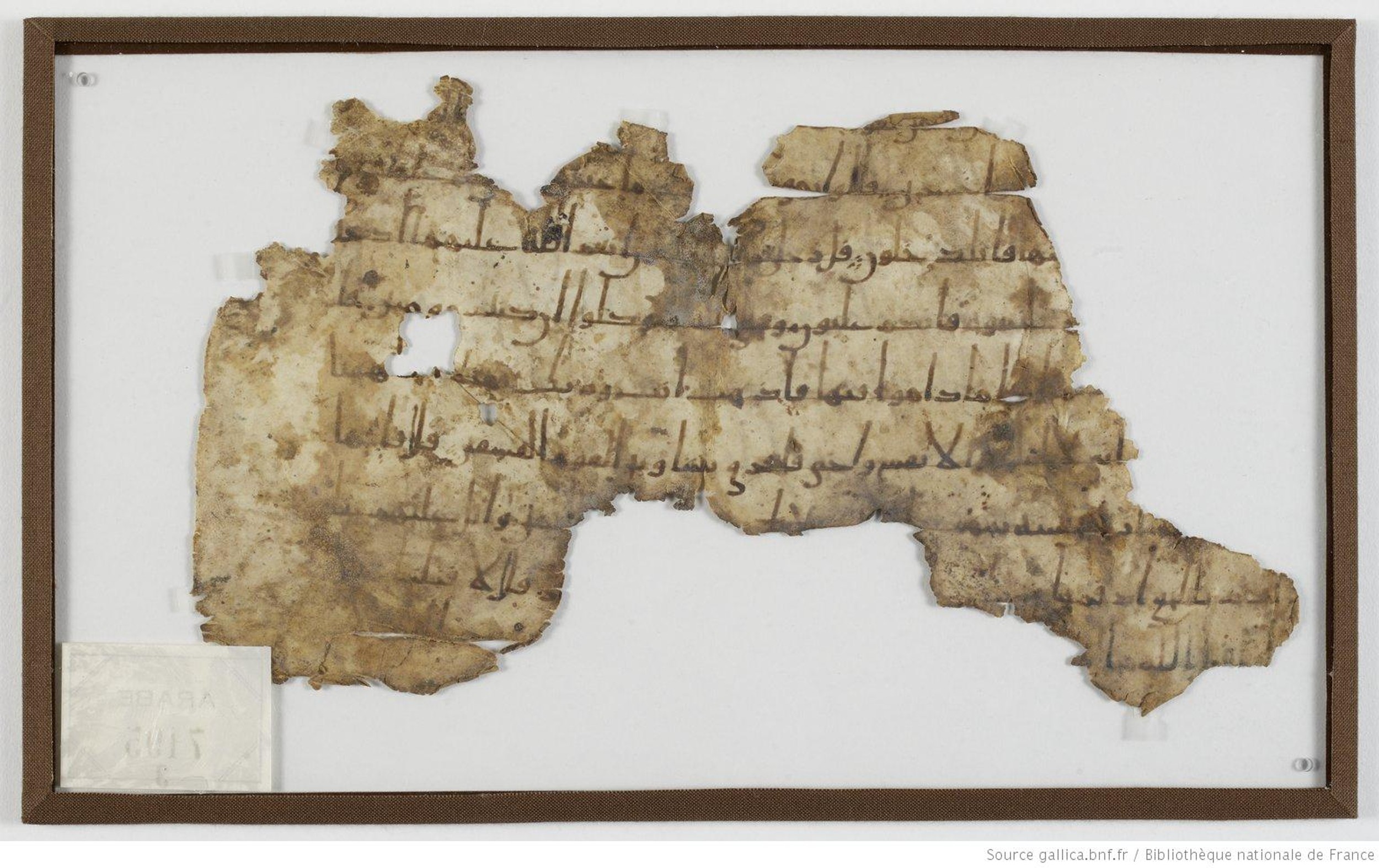 London, The British Library, Or. 2165 (Scan 3), in ḥiǧāzī II script, showing Surah 5:21 from Mid 7th to Mid 8th Century AD found in Fustat (Old Cairo), Egypt, currently housed at The British Library, London
