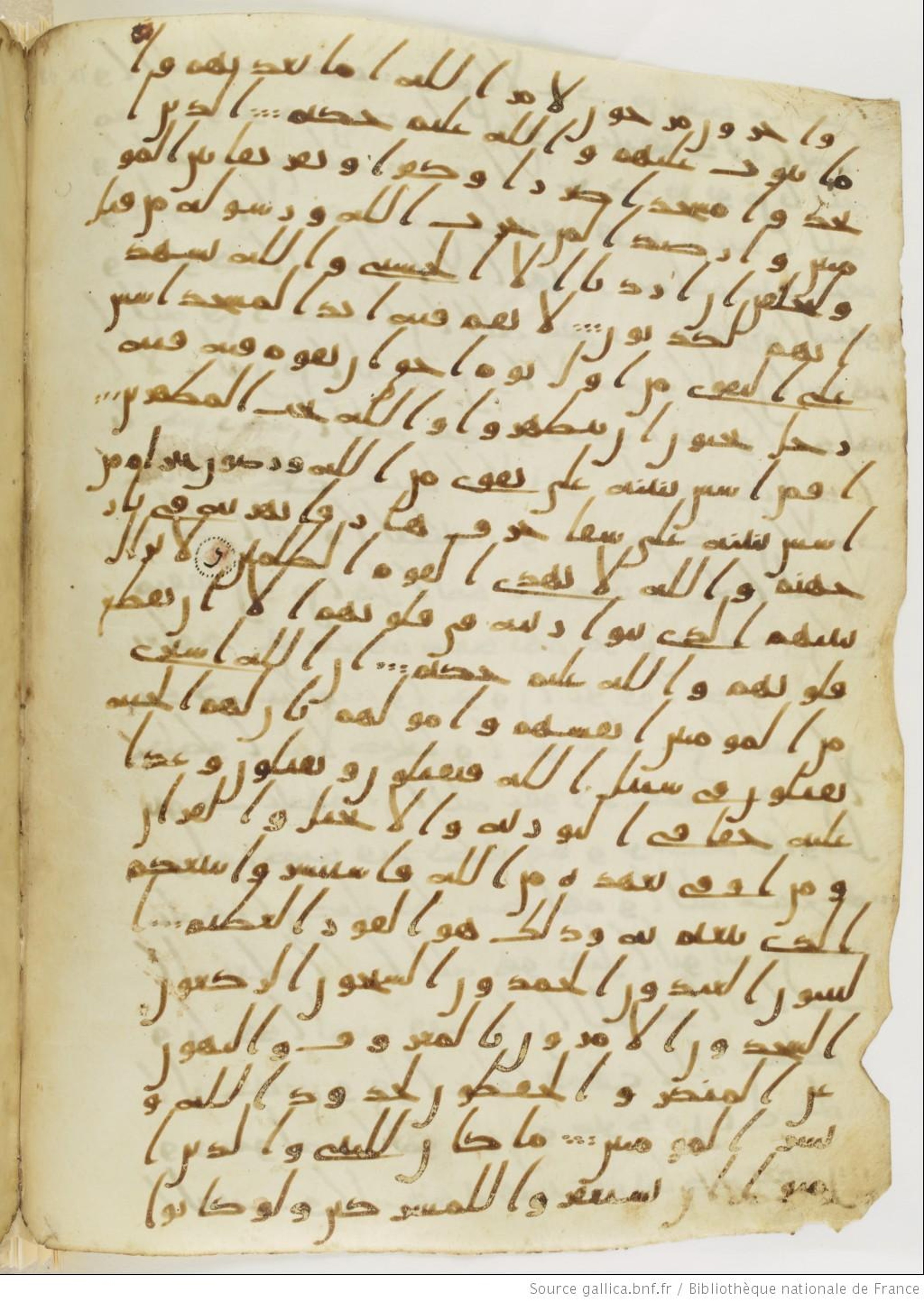London, The British Library, Or. 2165 (Scan 1), in ḥiǧāzī II script, showing Surah 9:113 from Mid 7th to Mid 8th Century AD found in Fustat (Old Cairo), Egypt, currently housed at The British Library, London