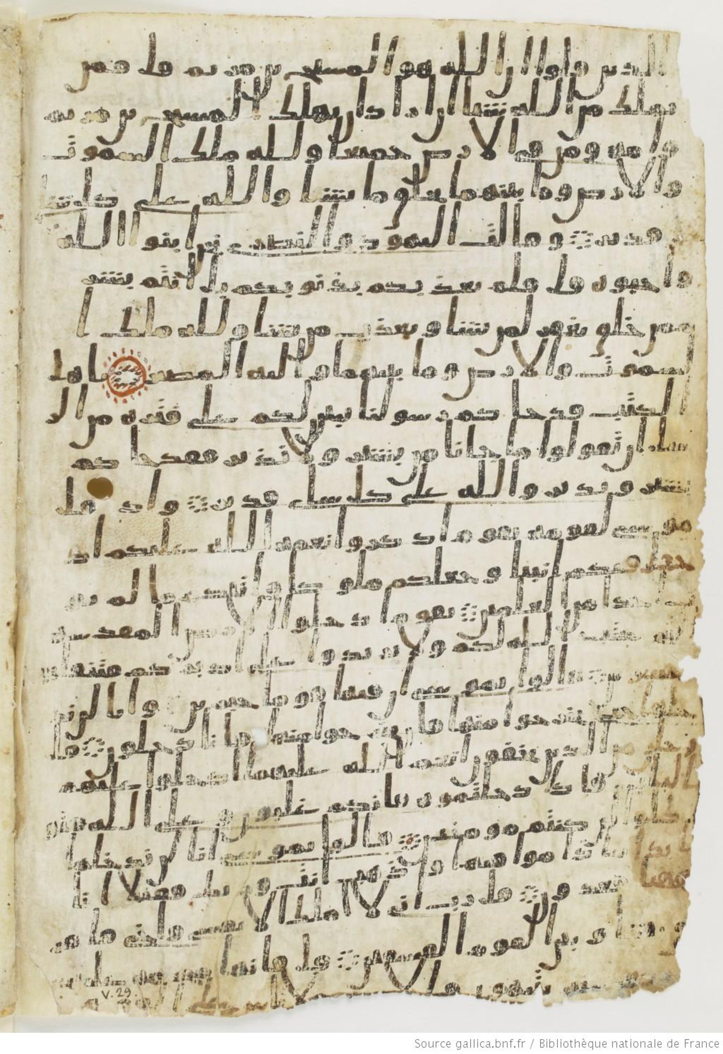 London, The British Library, Or. 2165 (Scan 4), in ḥiǧāzī II script, showing Surah 5:21 from Mid 7th to Mid 8th Century AD found in Fustat (Old Cairo), Egypt, currently housed at The British Library, London