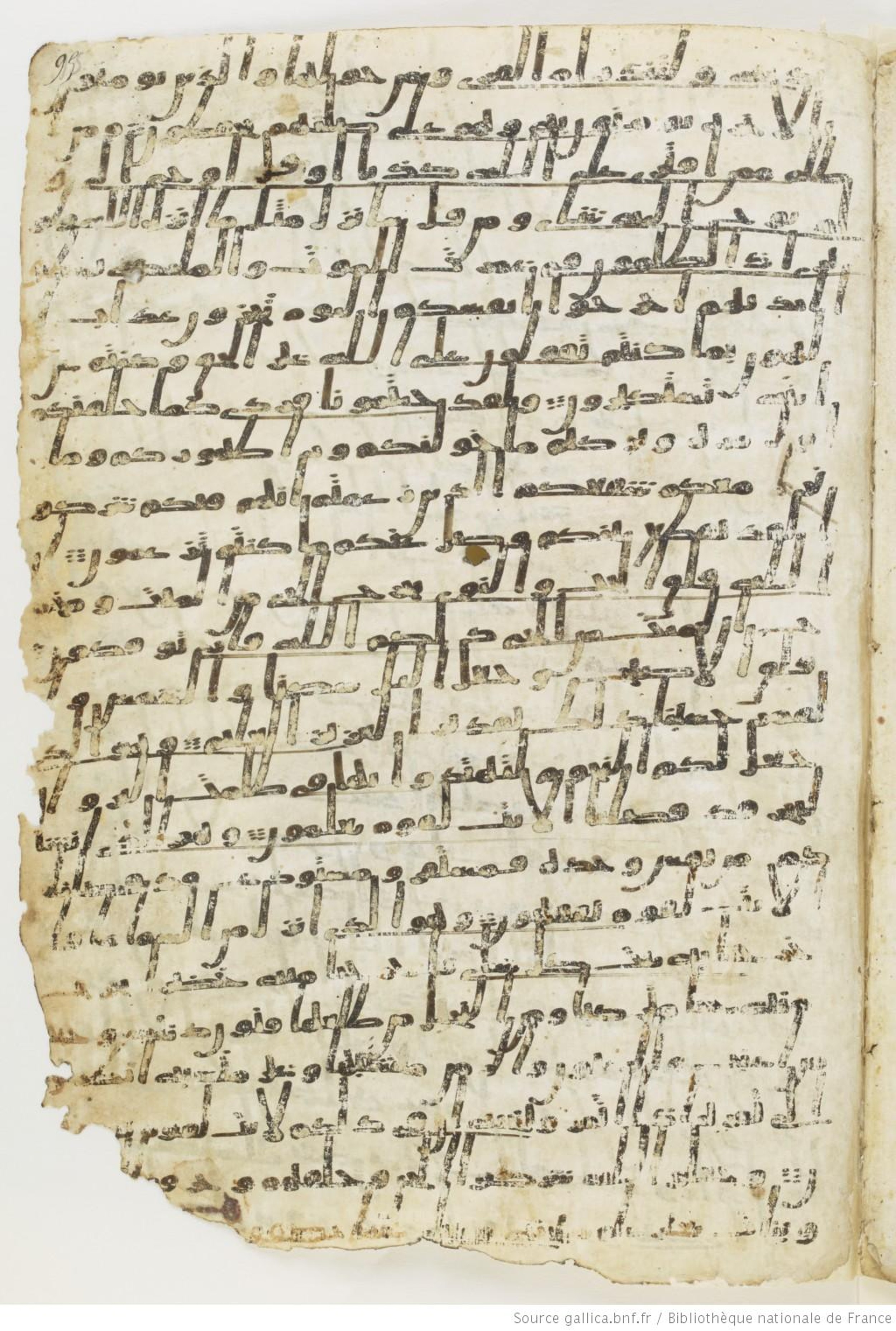 London, The British Library, Or. 2165 (Scan 4), in ḥiǧāzī II script, showing Surah 6:95 from Mid 7th to Mid 8th Century AD found in Fustat (Old Cairo), Egypt, currently housed at The British Library, London
