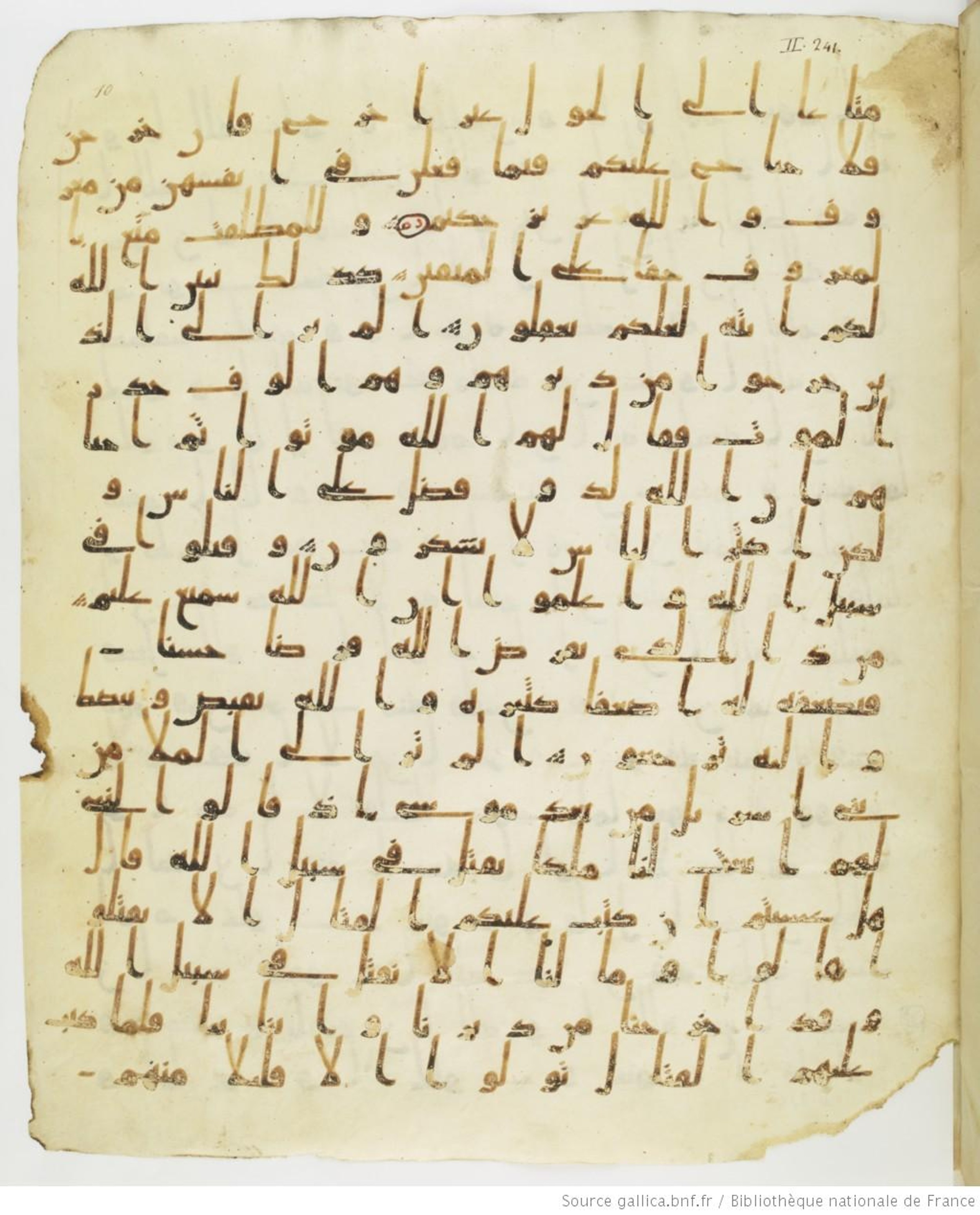 Staatsbibliothek zu Berlin, Ms. or. fol. 4313 (Scan 1), in Ḥiǧāzī (close to type II) script, showing Surah 2:243 from Mid to Late 7th Century AD found in Fustat (Old Cairo), Egypt, currently housed at Staatsbibliothek zu Berlin, Berlin