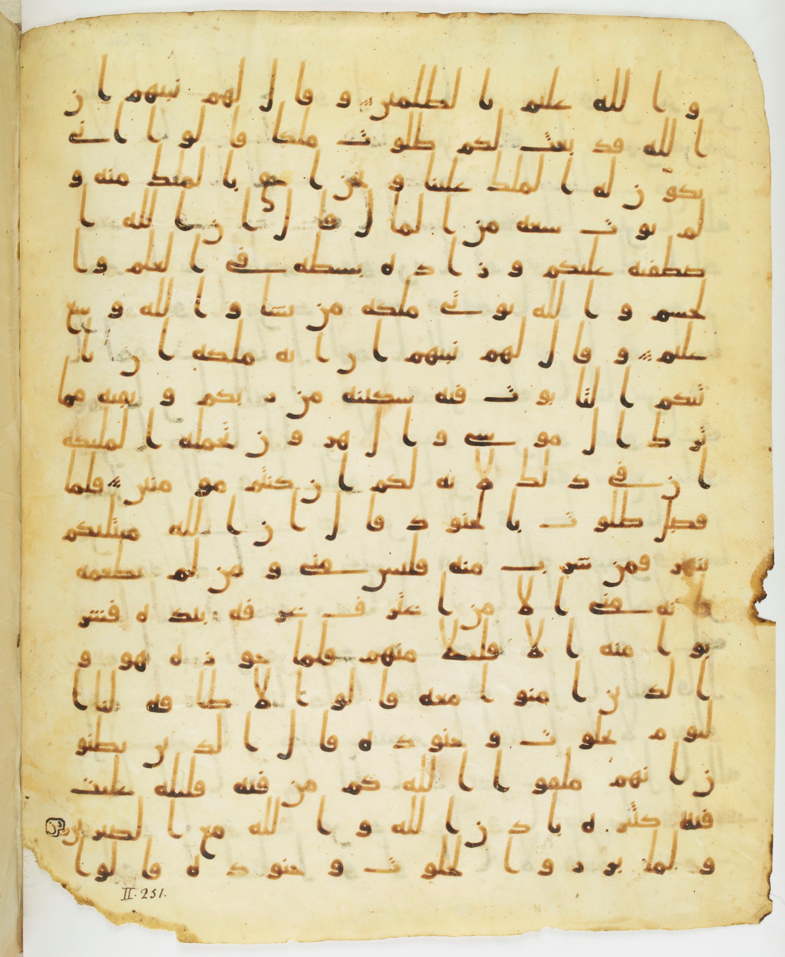 Staatsbibliothek zu Berlin, Ms. or. fol. 4313 (Scan 2), in Ḥiǧāzī (close to type II) script, showing Surah 2:249 from Mid to Late 7th Century AD found in Fustat (Old Cairo), Egypt, currently housed at Staatsbibliothek zu Berlin, Berlin