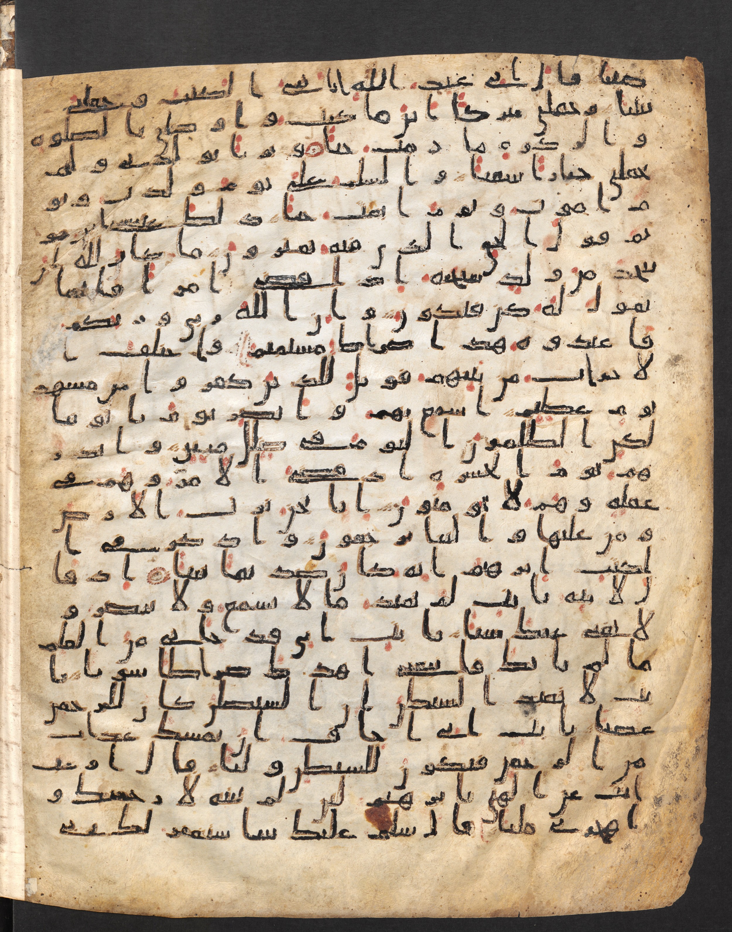 Staatsbibliothek zu Berlin, Ms. or. fol. 4313 (Scan 3), in Ḥiǧāzī (close to type II) script, showing Surah 19:39 from Mid to Late 7th Century AD found in Fustat (Old Cairo), Egypt, currently housed at Staatsbibliothek zu Berlin, Berlin