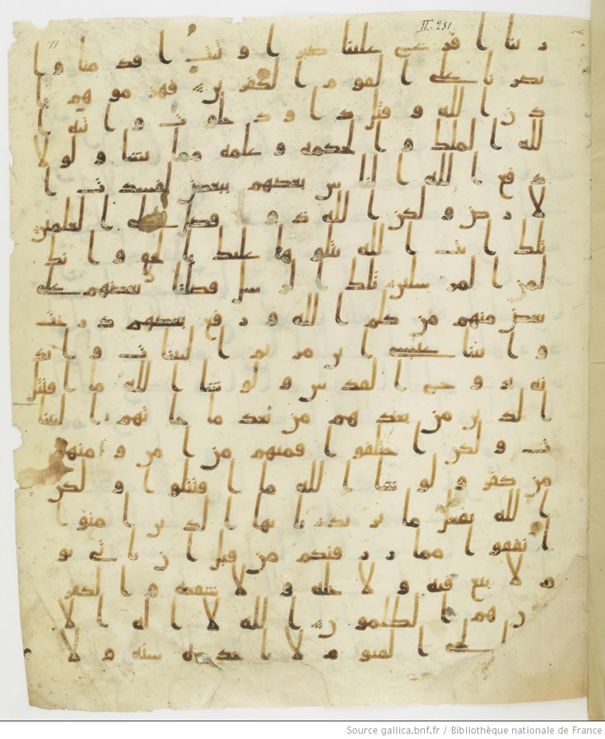 Staatsbibliothek zu Berlin, Ms. or. fol. 4313 (Scan 1), in Ḥiǧāzī (close to type II) script, showing Surah 2:255 from Mid to Late 7th Century AD found in Fustat (Old Cairo), Egypt, currently housed at Staatsbibliothek zu Berlin, Berlin