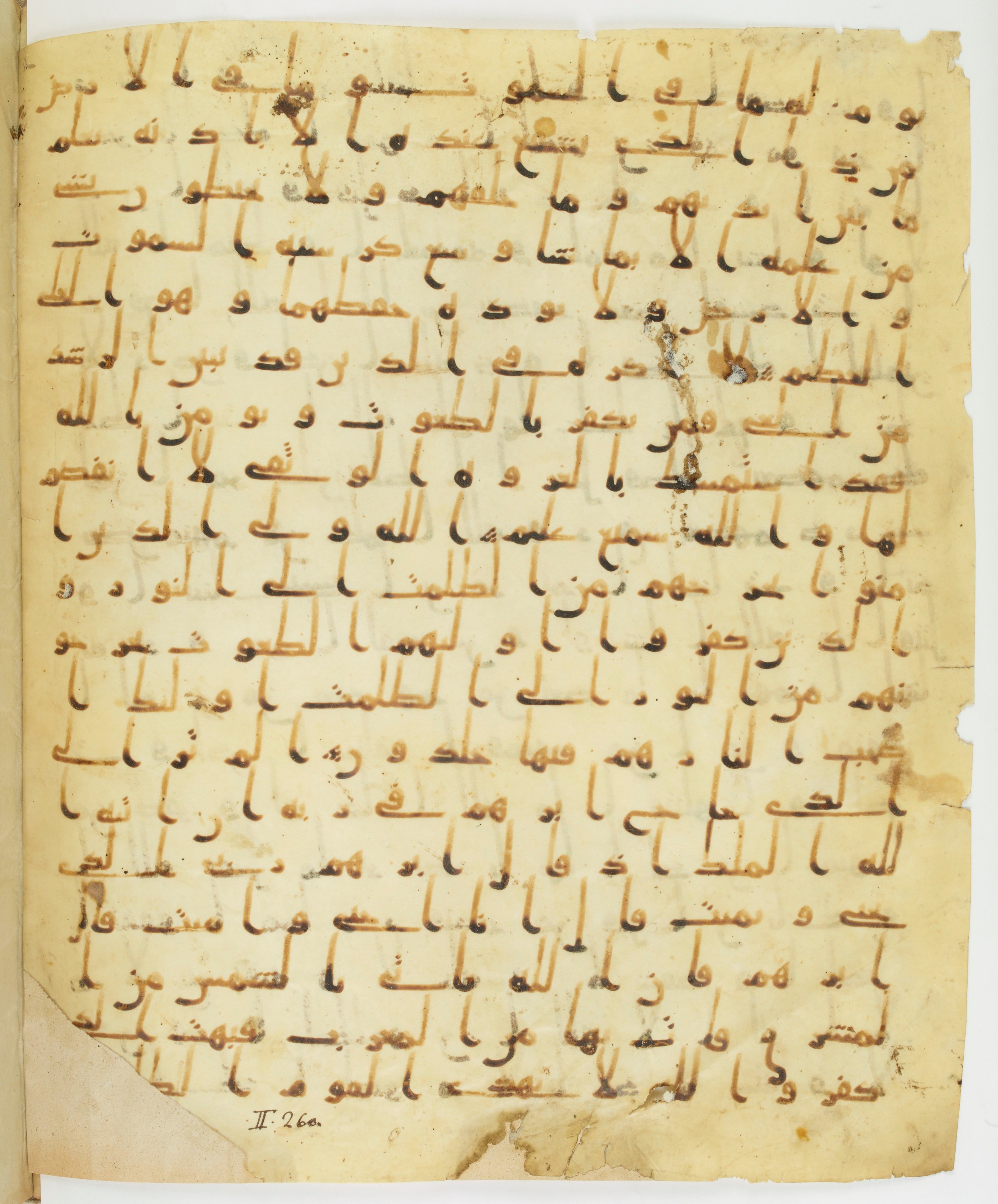 Staatsbibliothek zu Berlin, Ms. or. fol. 4313 (Scan 4), in Ḥiǧāzī (close to type II) script, showing Surah 2:255 from Mid to Late 7th Century AD found in Fustat (Old Cairo), Egypt, currently housed at Staatsbibliothek zu Berlin, Berlin