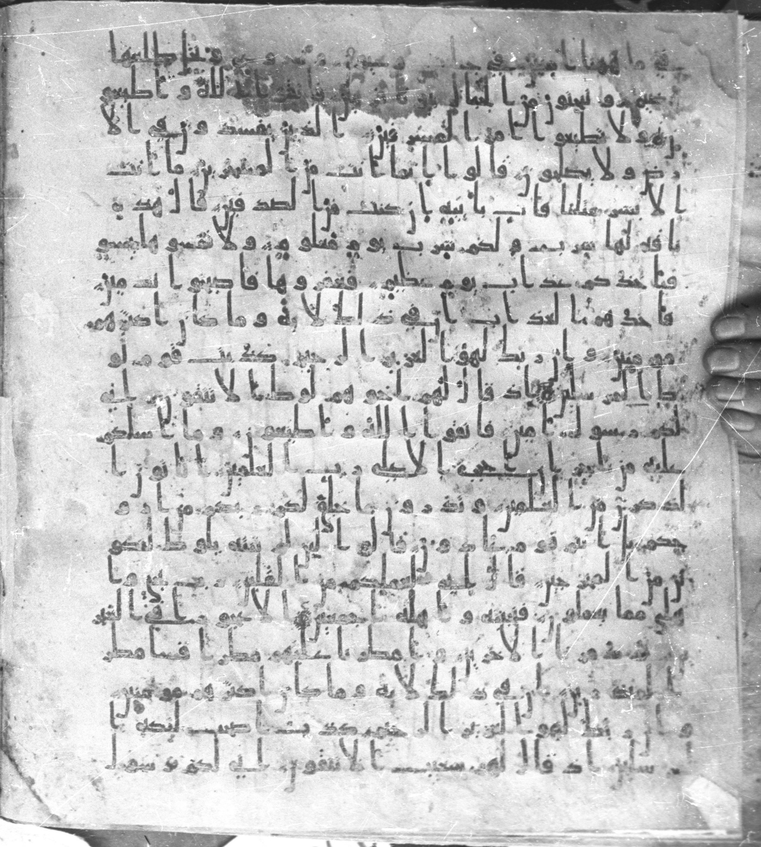 Staatsbibliothek zu Berlin, Ms. or. fol. 4313 (Scan 1), in Ḥiǧāzī (close to type II) script, showing Surah 26:175 from Mid to Late 7th Century AD found in Fustat (Old Cairo), Egypt, currently housed at Staatsbibliothek zu Berlin, Berlin