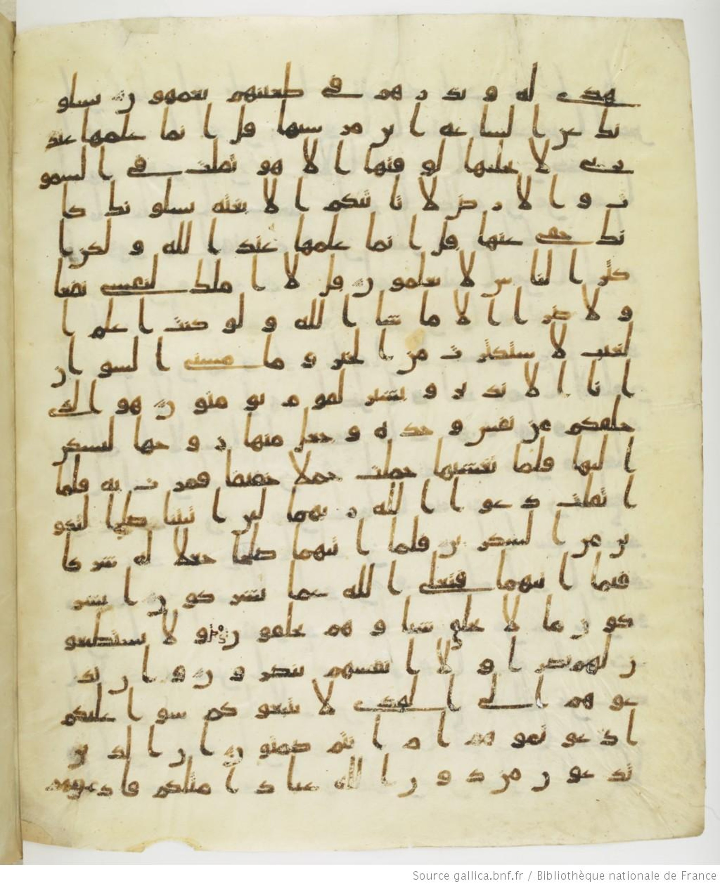 Staatsbibliothek zu Berlin, Ms. or. fol. 4313 (Scan 1), in Ḥiǧāzī (close to type II) script, showing Surah 7:191 from Mid to Late 7th Century AD found in Fustat (Old Cairo), Egypt, currently housed at Staatsbibliothek zu Berlin, Berlin