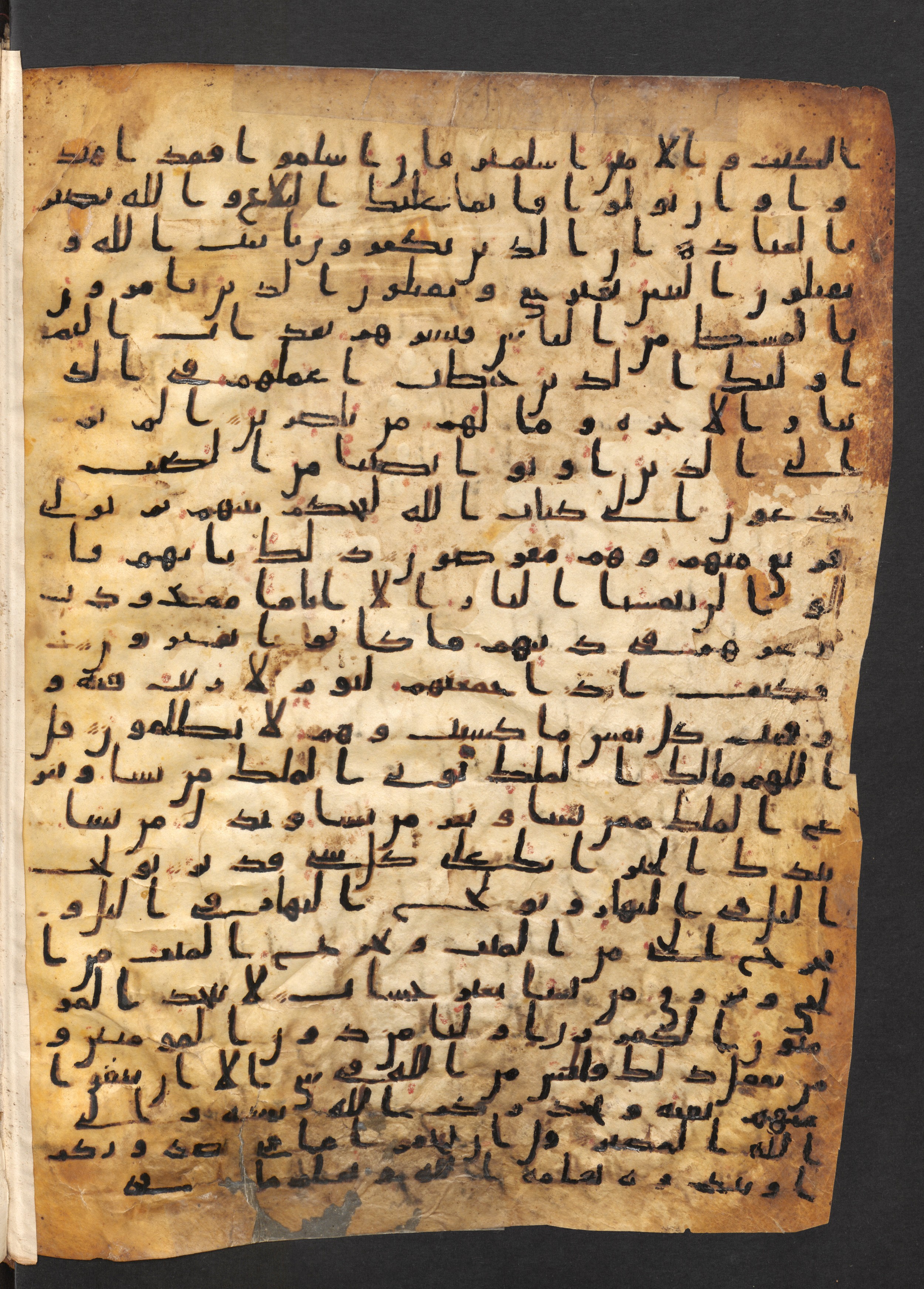 Staatsbibliothek zu Berlin, Ms. or. fol. 4313 (Scan 1), in Ḥiǧāzī (close to type II) script, showing Surah 3:21 from Mid to Late 7th Century AD found in Fustat (Old Cairo), Egypt, currently housed at Staatsbibliothek zu Berlin, Berlin