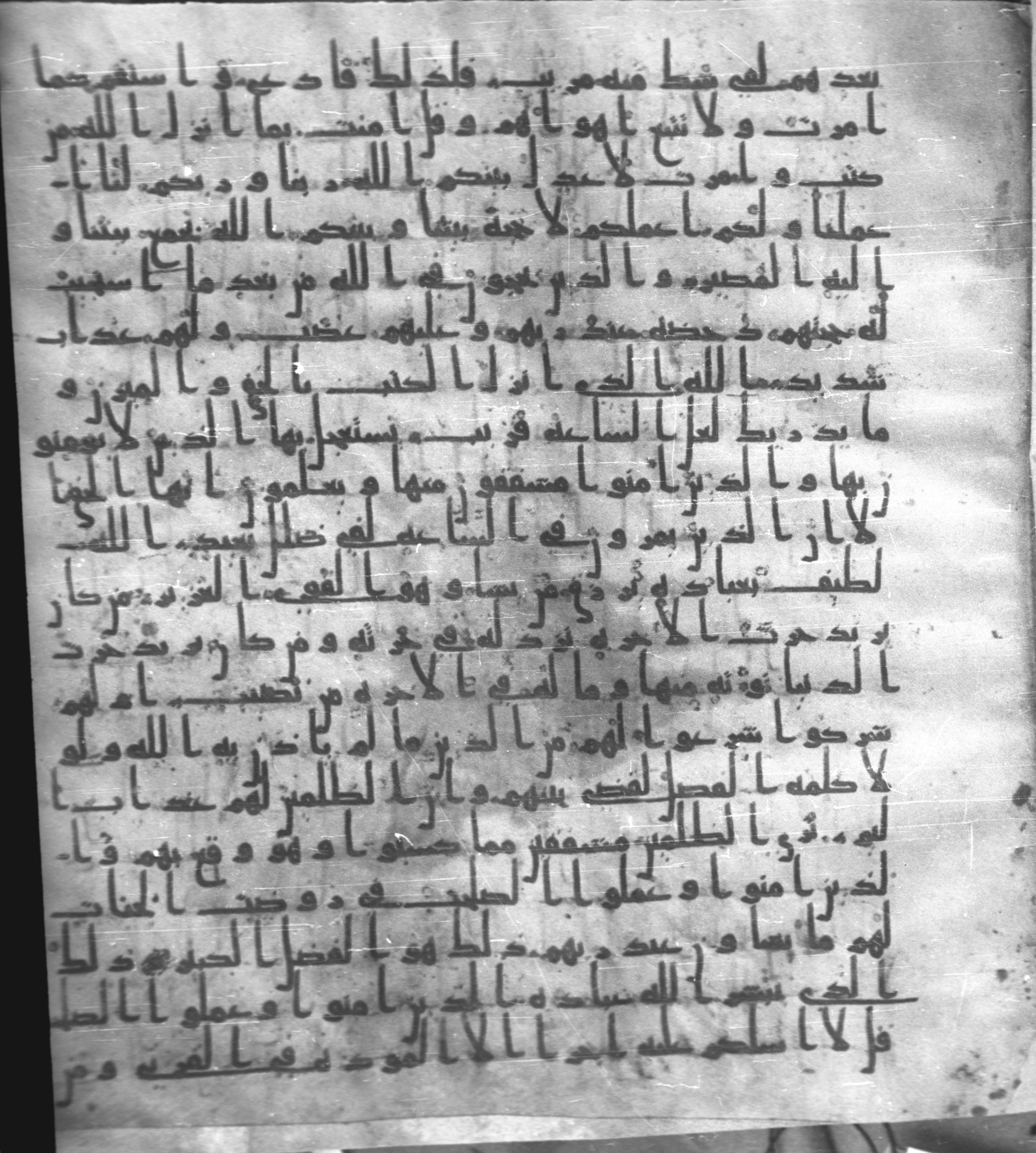 Staatsbibliothek zu Berlin, Ms. or. fol. 4313 (Scan 2), in Ḥiǧāzī (close to type II) script, showing Surah 42:16 from Mid to Late 7th Century AD found in Fustat (Old Cairo), Egypt, currently housed at Staatsbibliothek zu Berlin, Berlin