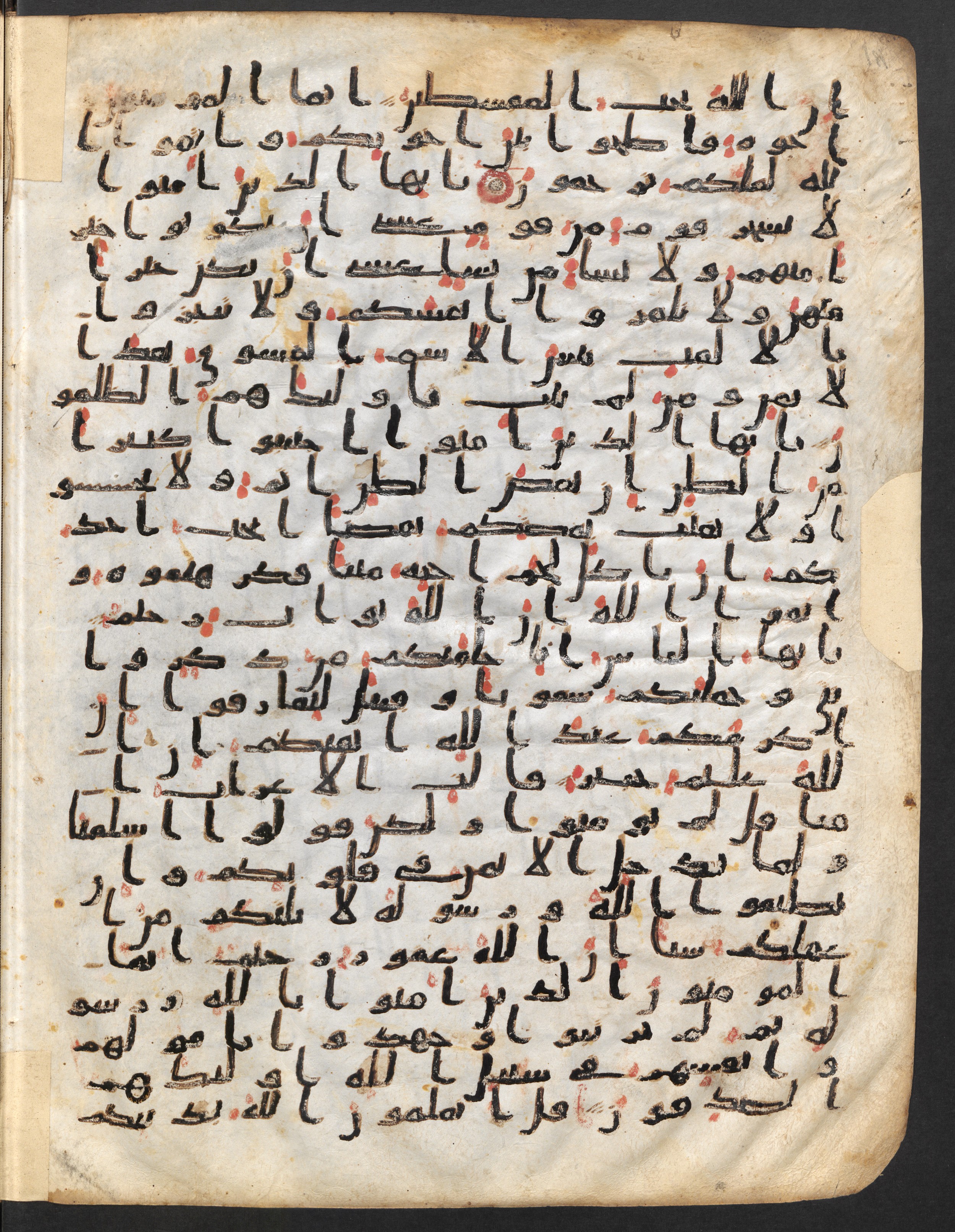 Staatsbibliothek zu Berlin, Ms. or. fol. 4313 (Scan 2), in Ḥiǧāzī (close to type II) script, showing Surah 49:9 from Mid to Late 7th Century AD found in Fustat (Old Cairo), Egypt, currently housed at Staatsbibliothek zu Berlin, Berlin