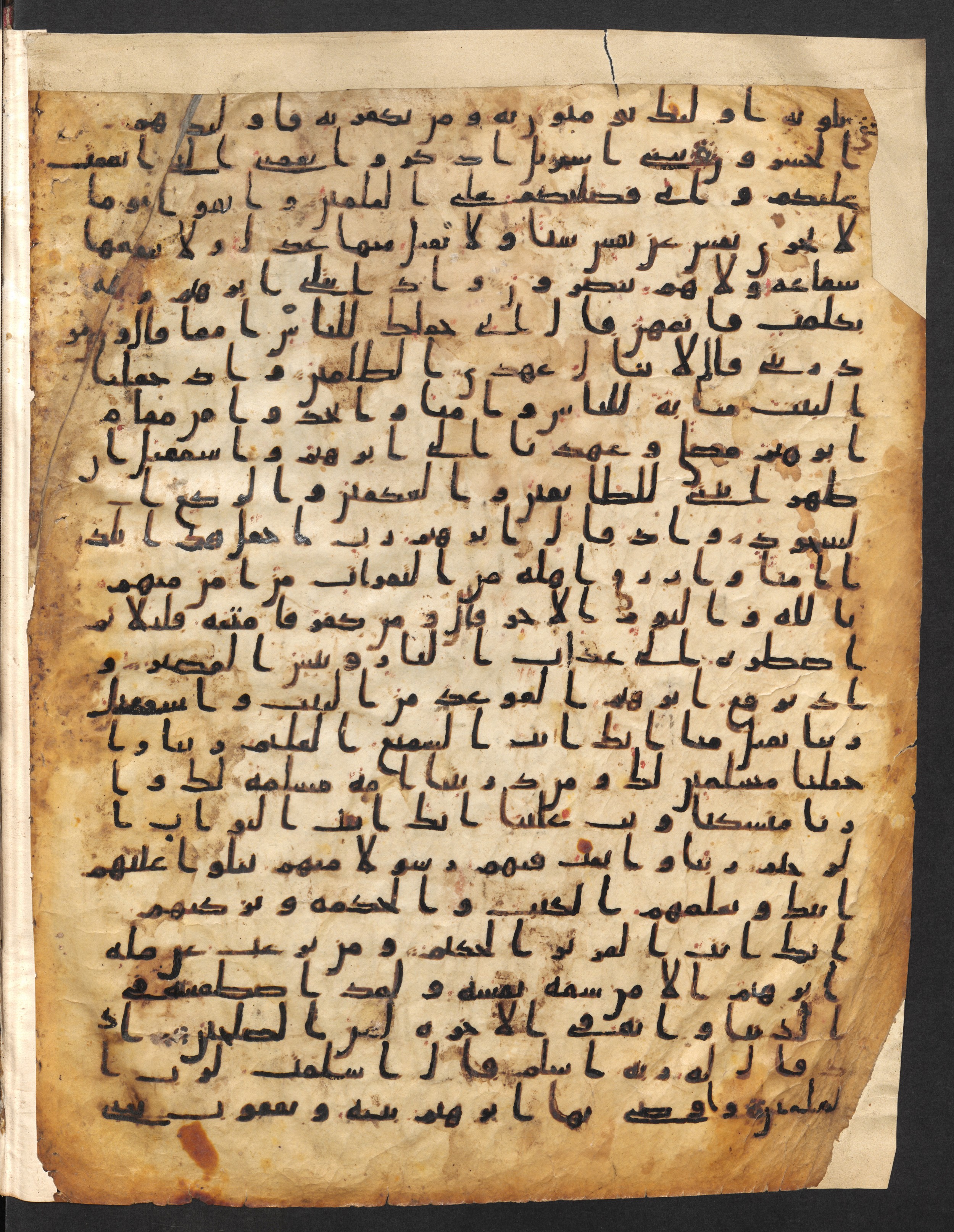 Staatsbibliothek zu Berlin, Ms. or. fol. 4313 (Scan 1), in Ḥiǧāzī (close to type II) script, showing Surah 2:124 from Mid to Late 7th Century AD found in Fustat (Old Cairo), Egypt, currently housed at Staatsbibliothek zu Berlin, Berlin