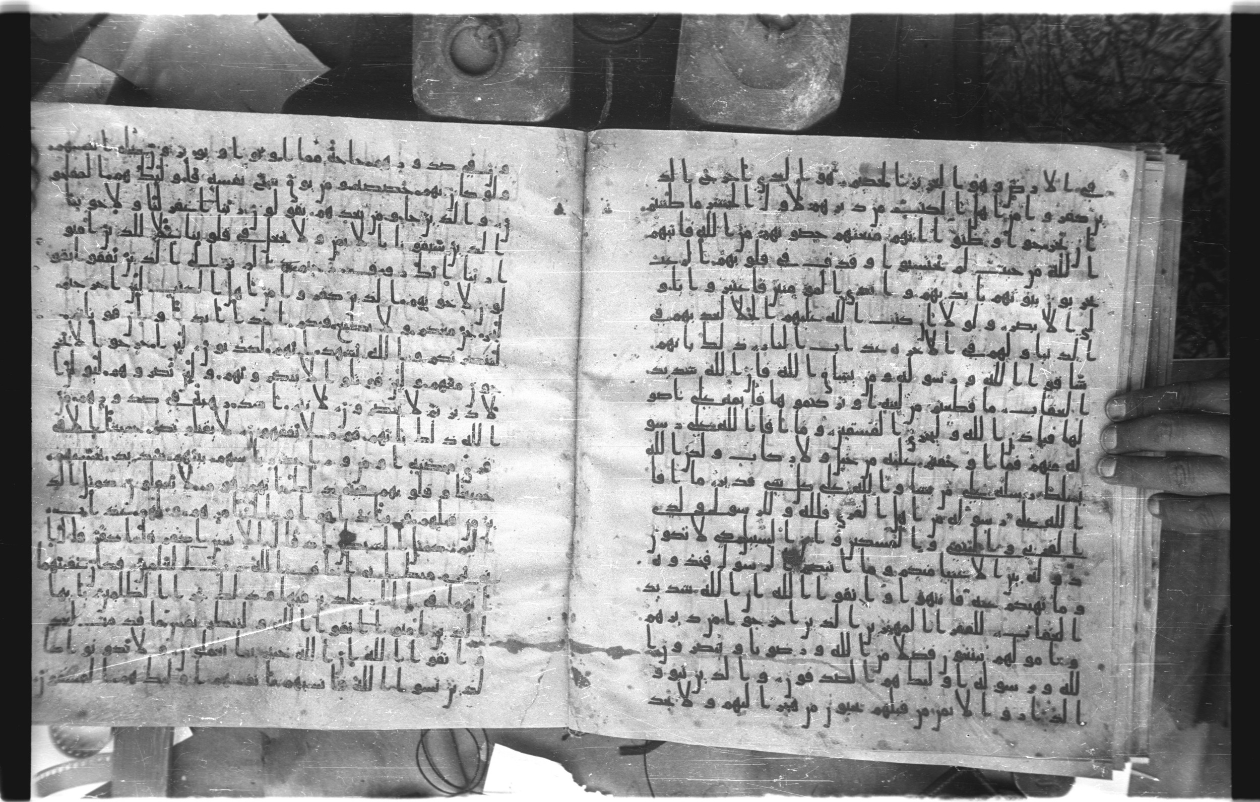 Staatsbibliothek zu Berlin, Ms. or. fol. 4313 (Scan 3), in Ḥiǧāzī (close to type II) script, showing Surah 59:3 from Mid to Late 7th Century AD found in Fustat (Old Cairo), Egypt, currently housed at Staatsbibliothek zu Berlin, Berlin