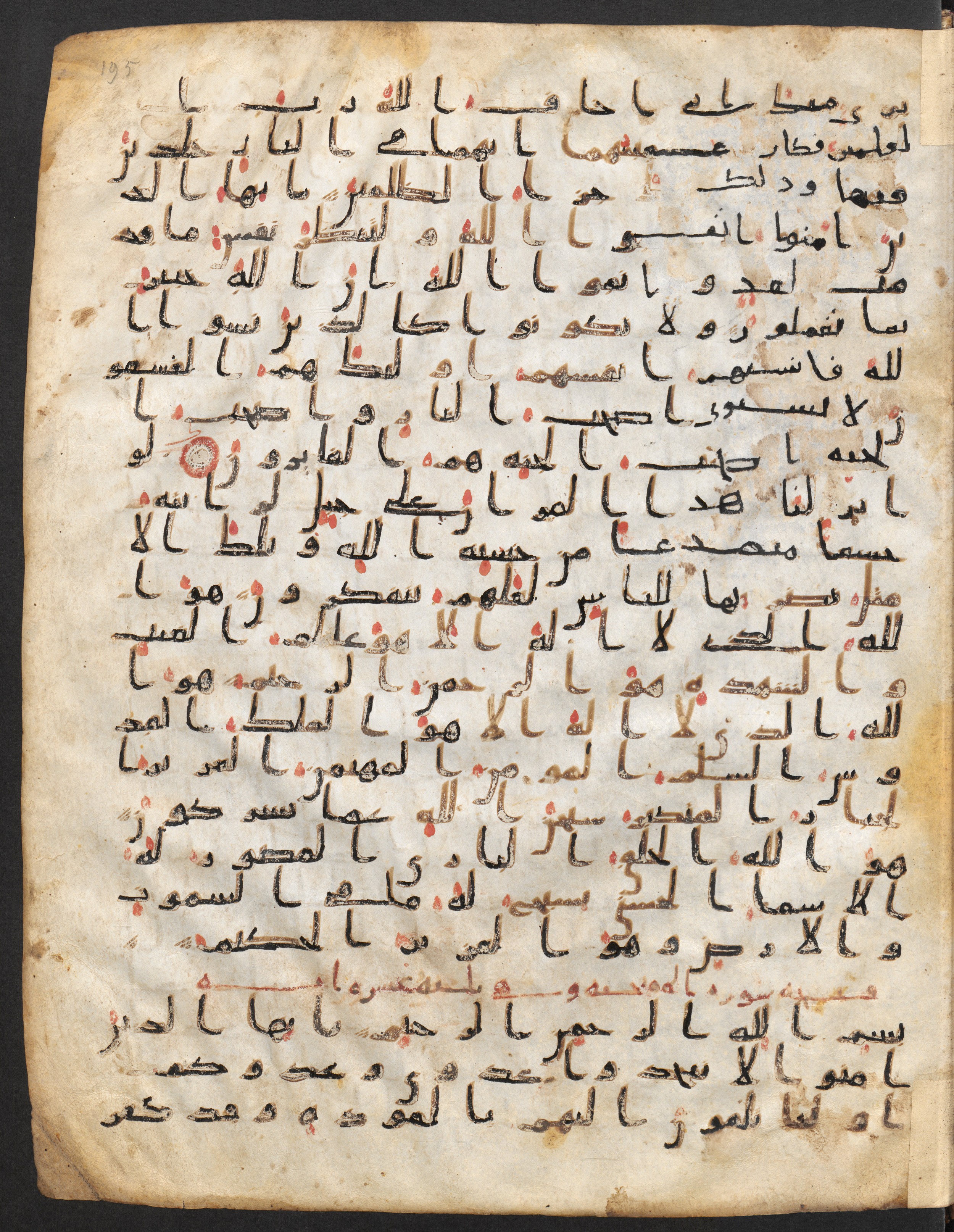 Staatsbibliothek zu Berlin, Ms. or. fol. 4313 (Scan 1), in Ḥiǧāzī (close to type II) script, showing Surah 59:21 from Mid to Late 7th Century AD found in Fustat (Old Cairo), Egypt, currently housed at Staatsbibliothek zu Berlin, Berlin