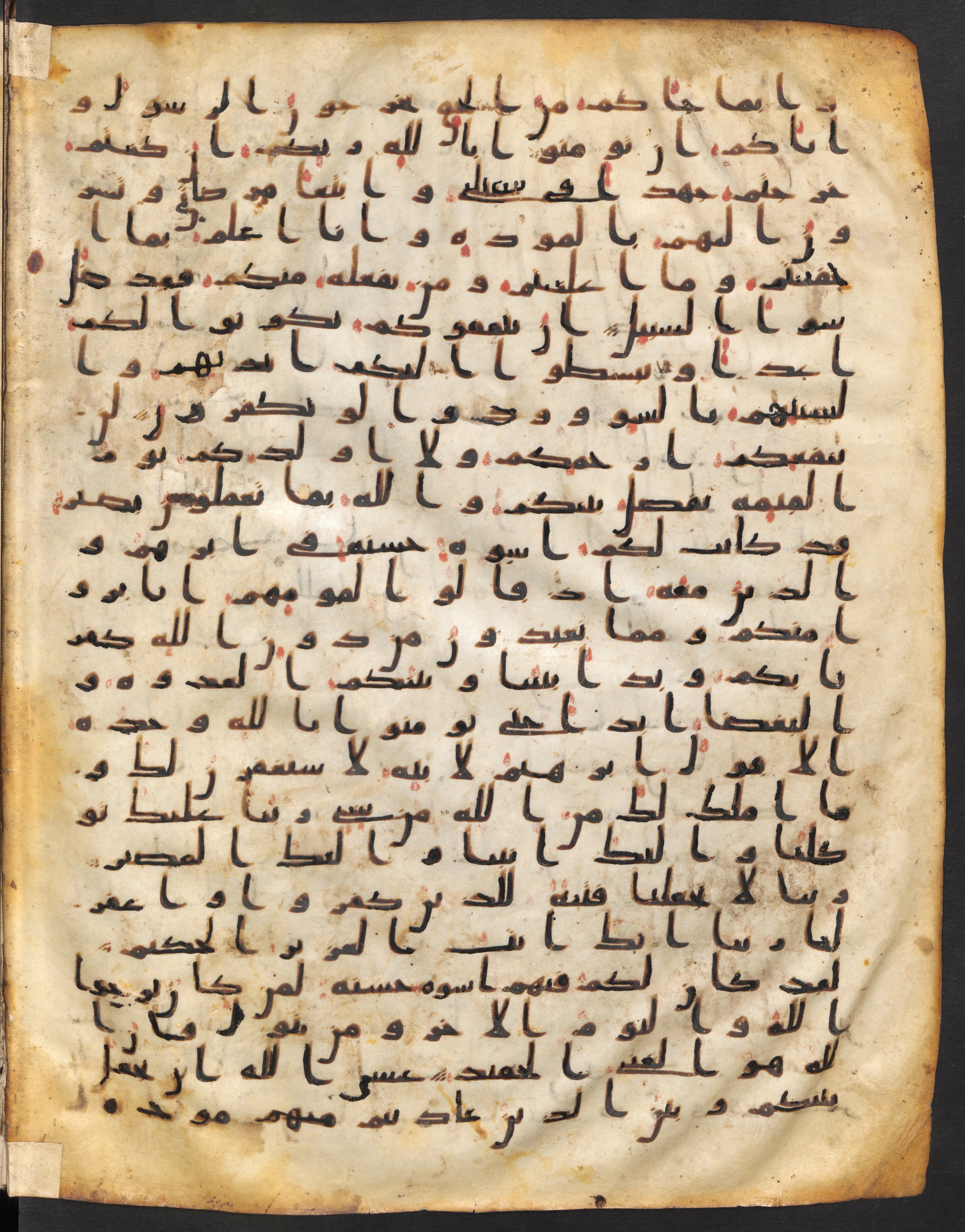 Staatsbibliothek zu Berlin, Ms. or. fol. 4313 (Scan 1), in Ḥiǧāzī (close to type II) script, showing Surah 60:2 from Mid to Late 7th Century AD found in Fustat (Old Cairo), Egypt, currently housed at Staatsbibliothek zu Berlin, Berlin