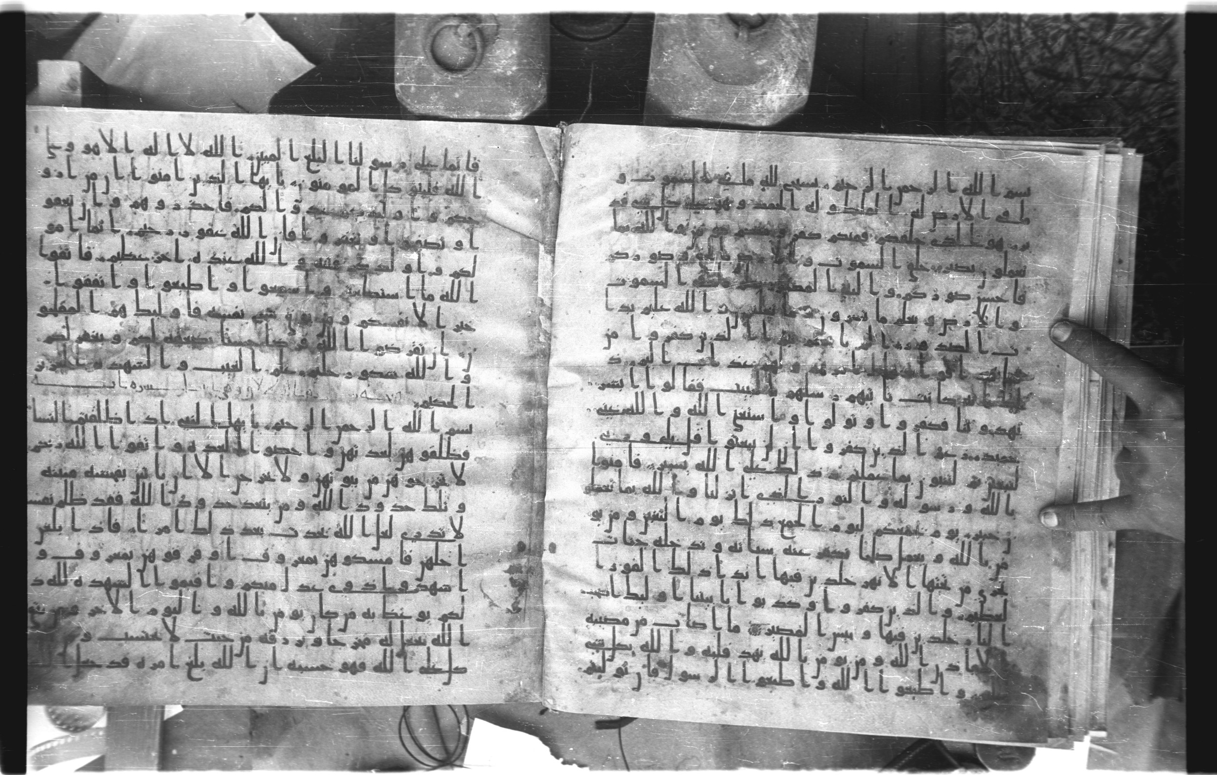 Staatsbibliothek zu Berlin, Ms. or. fol. 4313 (Scan 3), in Ḥiǧāzī (close to type II) script, showing Surah 64:2 from Mid to Late 7th Century AD found in Fustat (Old Cairo), Egypt, currently housed at Staatsbibliothek zu Berlin, Berlin
