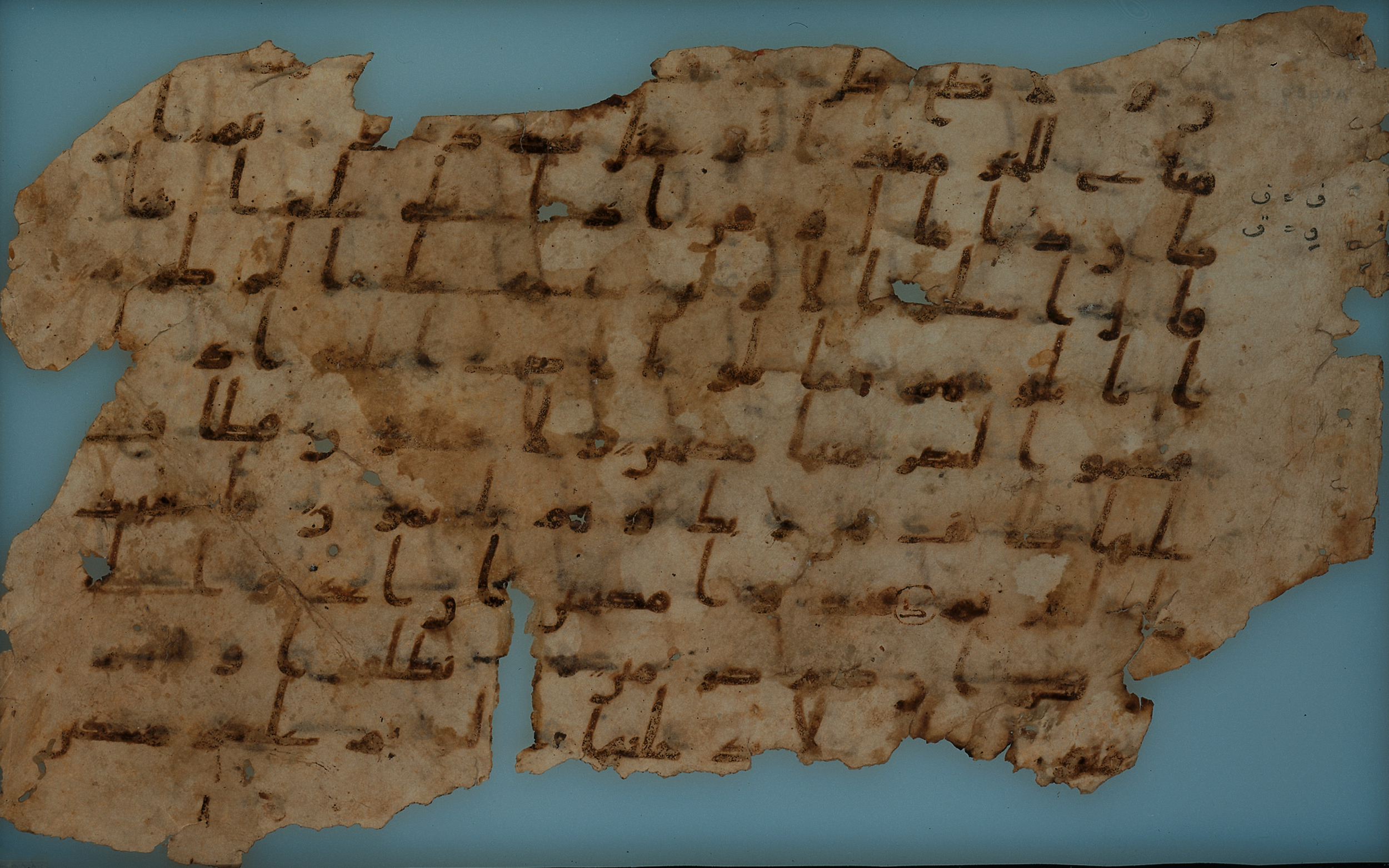 Staatsbibliothek zu Berlin, Ms. or. fol. 4313 (Scan 1), in Ḥiǧāzī (close to type II) script, showing Surah 68:13 from Mid to Late 7th Century AD found in Fustat (Old Cairo), Egypt, currently housed at Staatsbibliothek zu Berlin, Berlin