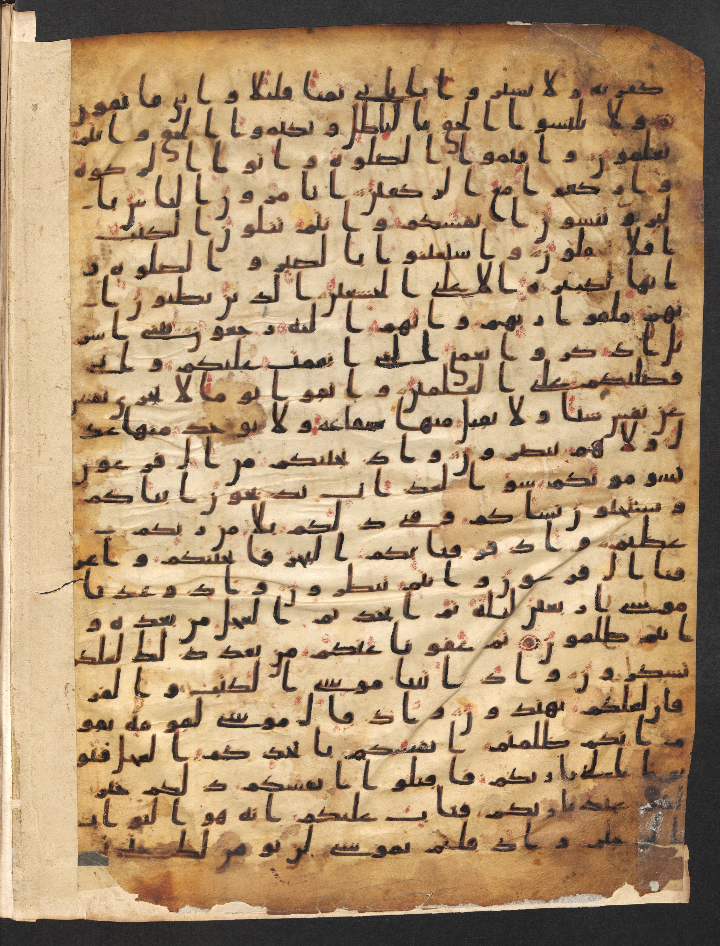 Staatsbibliothek zu Berlin, Ms. or. fol. 4313 (Scan 1), in Ḥiǧāzī (close to type II) script, showing Surah 2:49 from Mid to Late 7th Century AD found in Fustat (Old Cairo), Egypt, currently housed at Staatsbibliothek zu Berlin, Berlin
