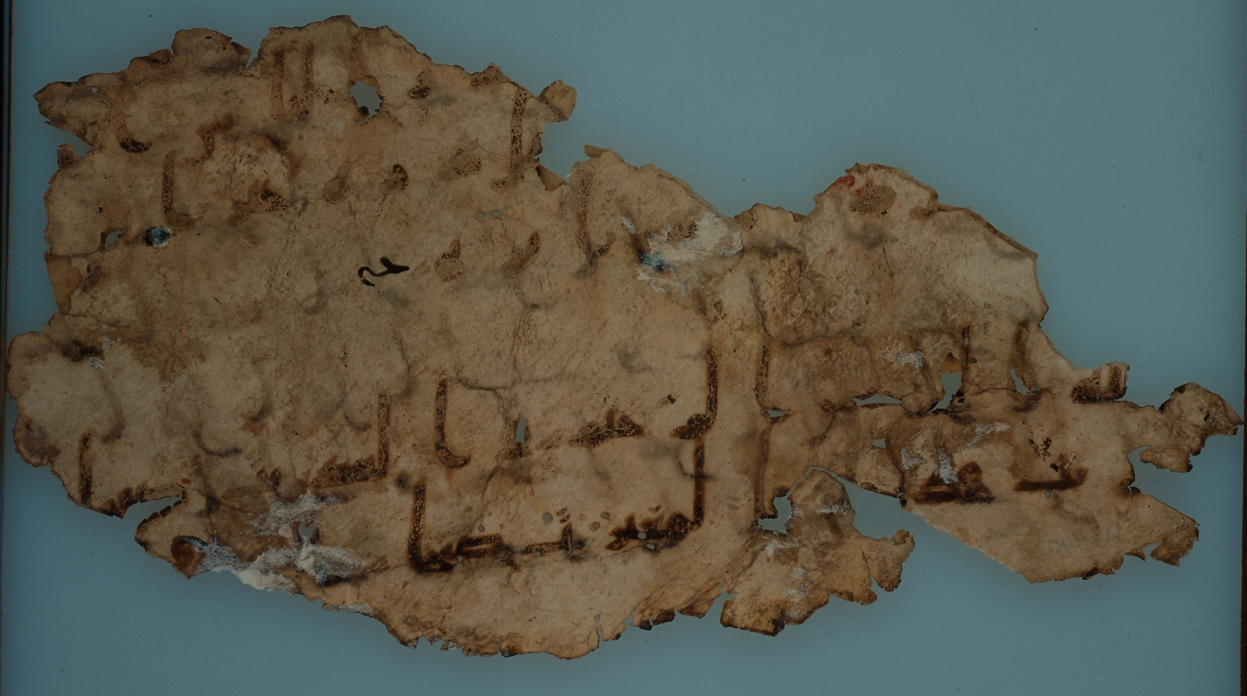 Staatsbibliothek zu Berlin, Ms. or. fol. 4313 (Scan 1), in Ḥiǧāzī (close to type II) script, showing Surah 100:2 from Mid to Late 7th Century AD found in Fustat (Old Cairo), Egypt, currently housed at Staatsbibliothek zu Berlin, Berlin