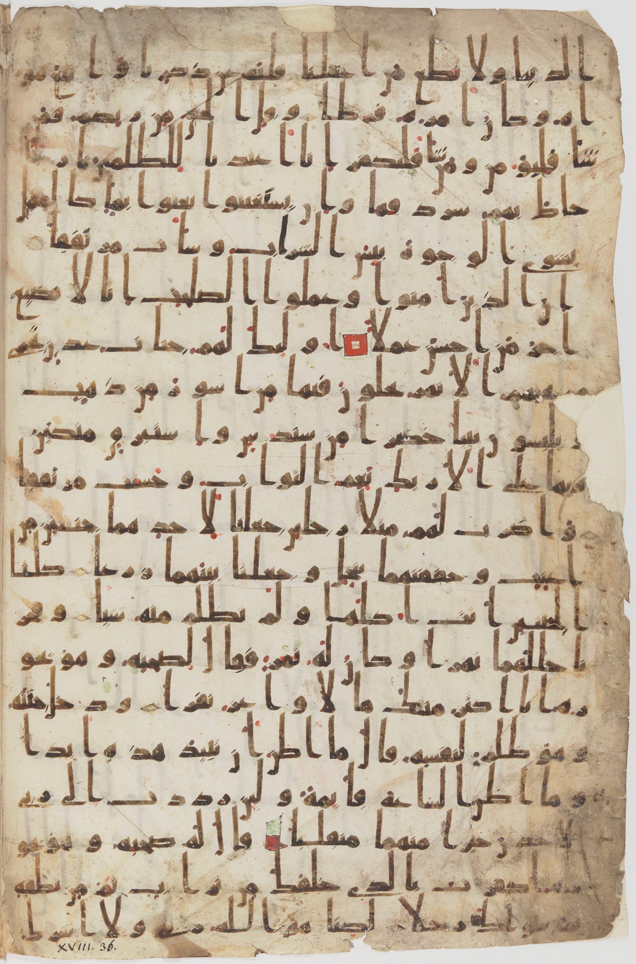 Staatsbibliothek zu Berlin, Ms. or. fol. 4313 (Scan 3), in Ḥiǧāzī (close to type II) script, showing Surah 18:32 from Mid to Late 7th Century AD found in Fustat (Old Cairo), Egypt, currently housed at Staatsbibliothek zu Berlin, Berlin