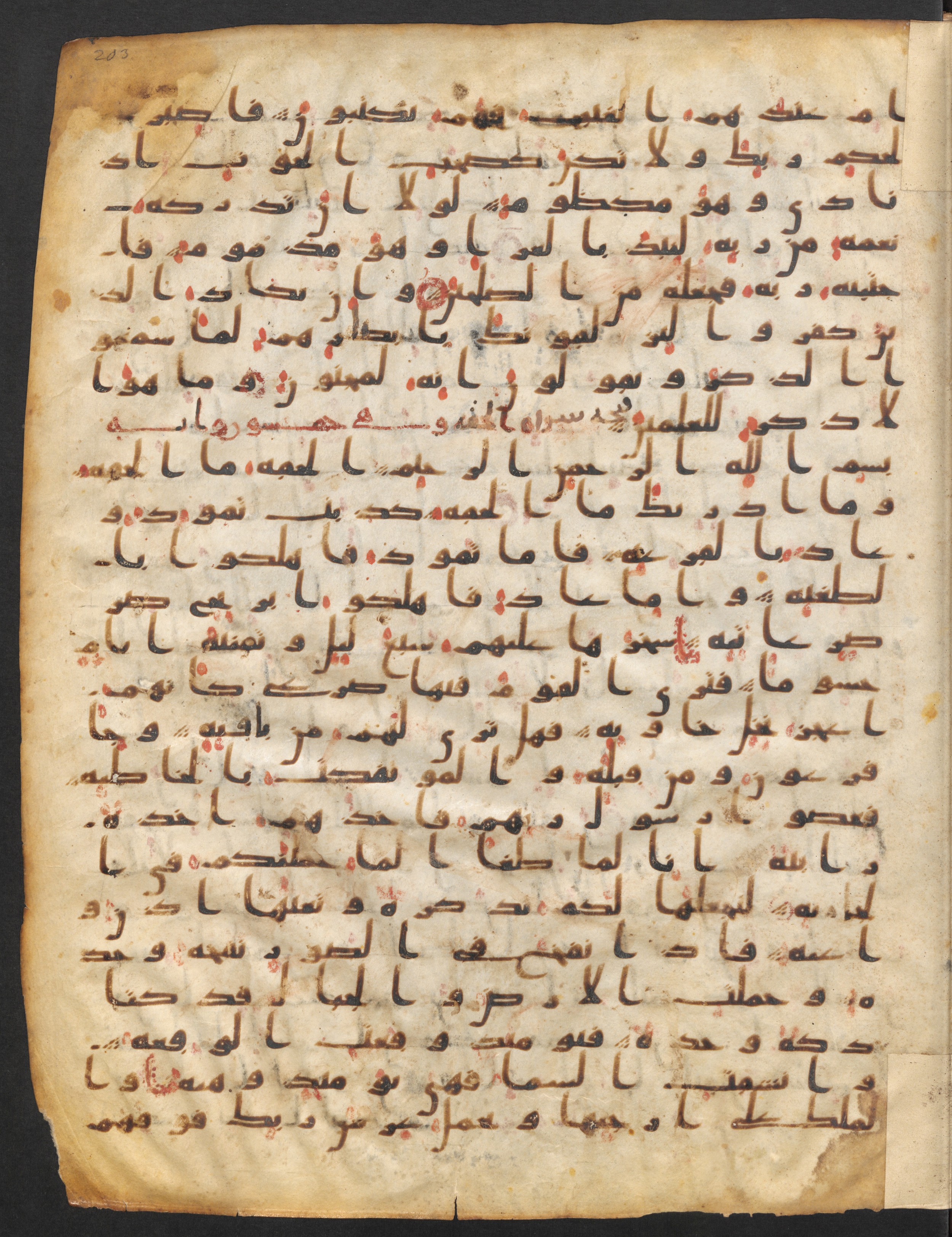 Staatsbibliothek zu Berlin, Ms. or. fol. 4313 (Scan 3), in Ḥiǧāzī (close to type II) script, showing Surah 69:13 from Mid to Late 7th Century AD found in Fustat (Old Cairo), Egypt, currently housed at Staatsbibliothek zu Berlin, Berlin