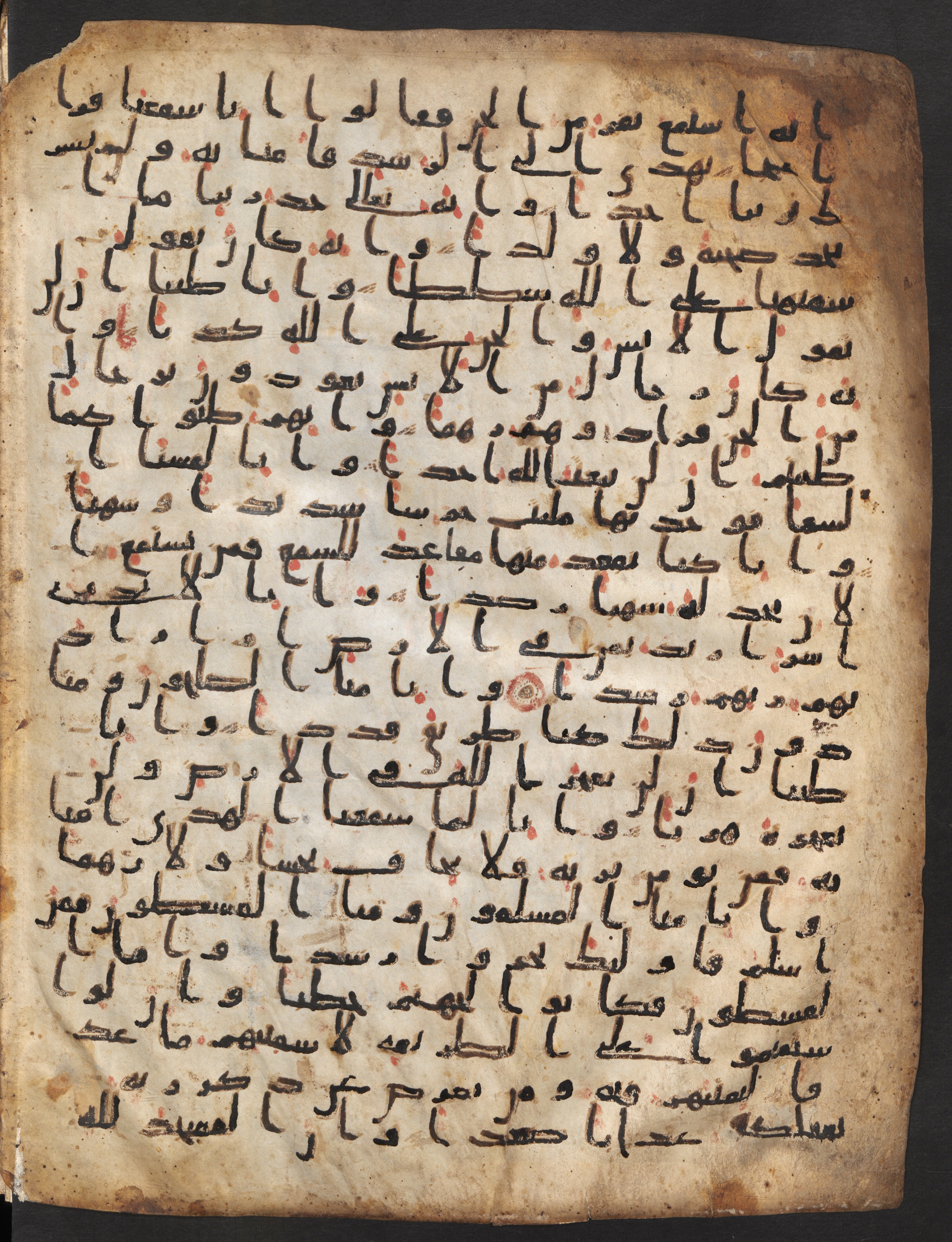 Staatsbibliothek zu Berlin, Ms. or. fol. 4313 (Scan 2), in Ḥiǧāzī (close to type II) script, showing Surah 72:13 from Mid to Late 7th Century AD found in Fustat (Old Cairo), Egypt, currently housed at Staatsbibliothek zu Berlin, Berlin