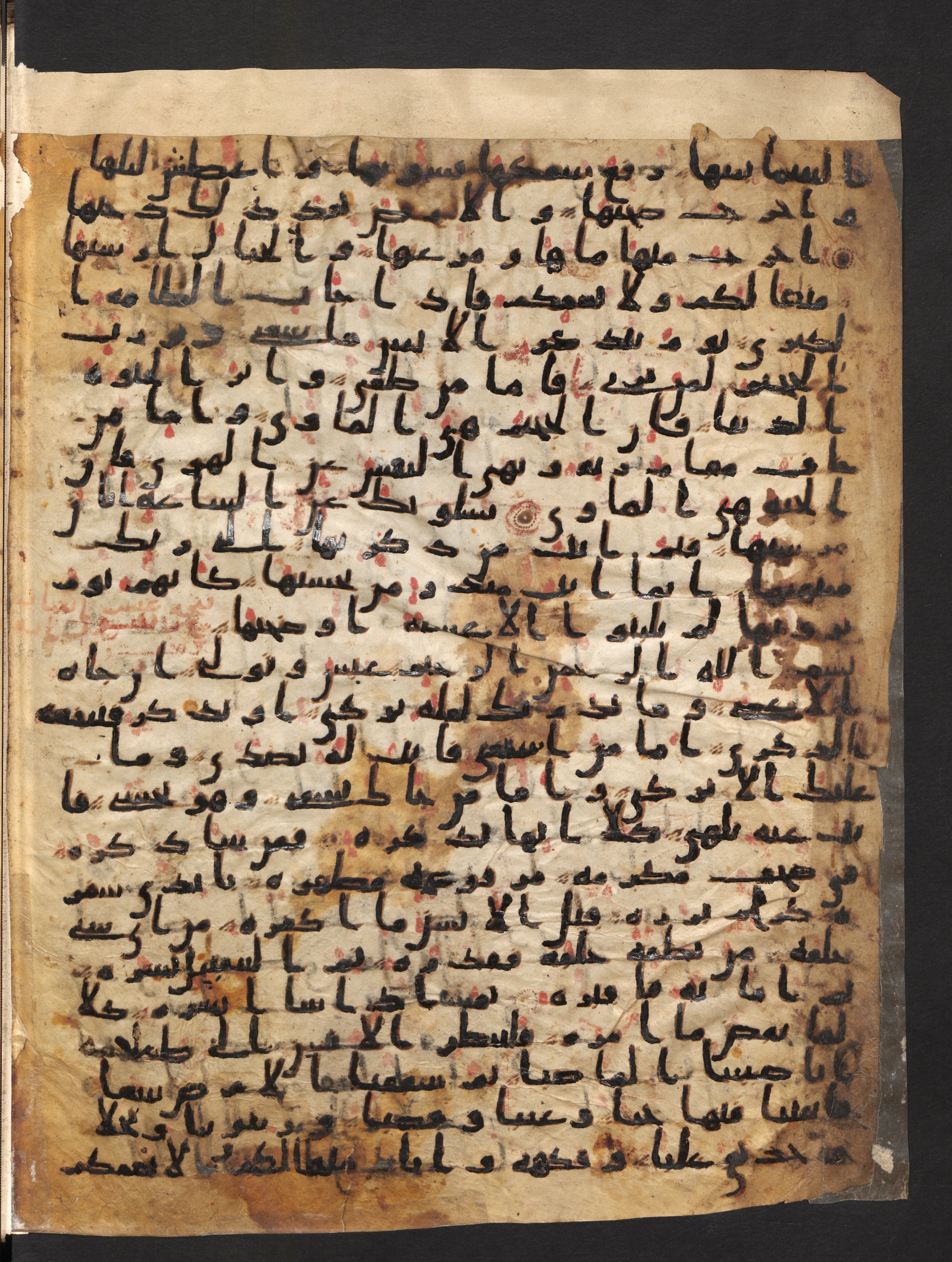 Staatsbibliothek zu Berlin, Ms. or. fol. 4313 (Scan 1), in Ḥiǧāzī (close to type II) script, showing Surah 80:21 from Mid to Late 7th Century AD found in Fustat (Old Cairo), Egypt, currently housed at Staatsbibliothek zu Berlin, Berlin