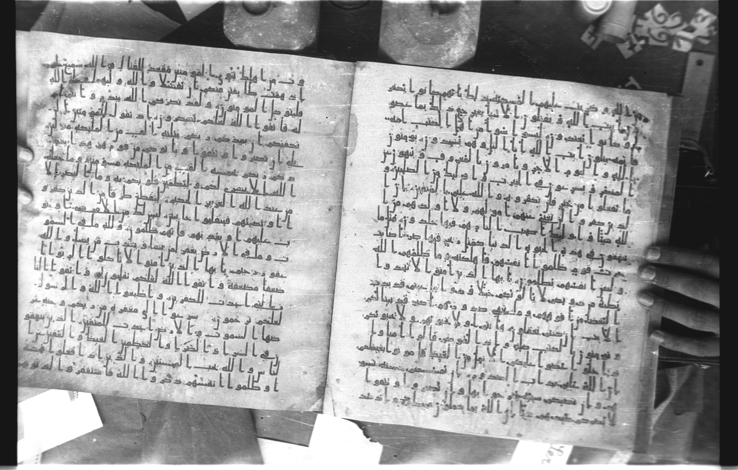 Staatsbibliothek zu Berlin, Ms. or. fol. 4313 (Scan 3), in Ḥiǧāzī (close to type II) script, showing Surah 3:116 from Mid to Late 7th Century AD found in Fustat (Old Cairo), Egypt, currently housed at Staatsbibliothek zu Berlin, Berlin